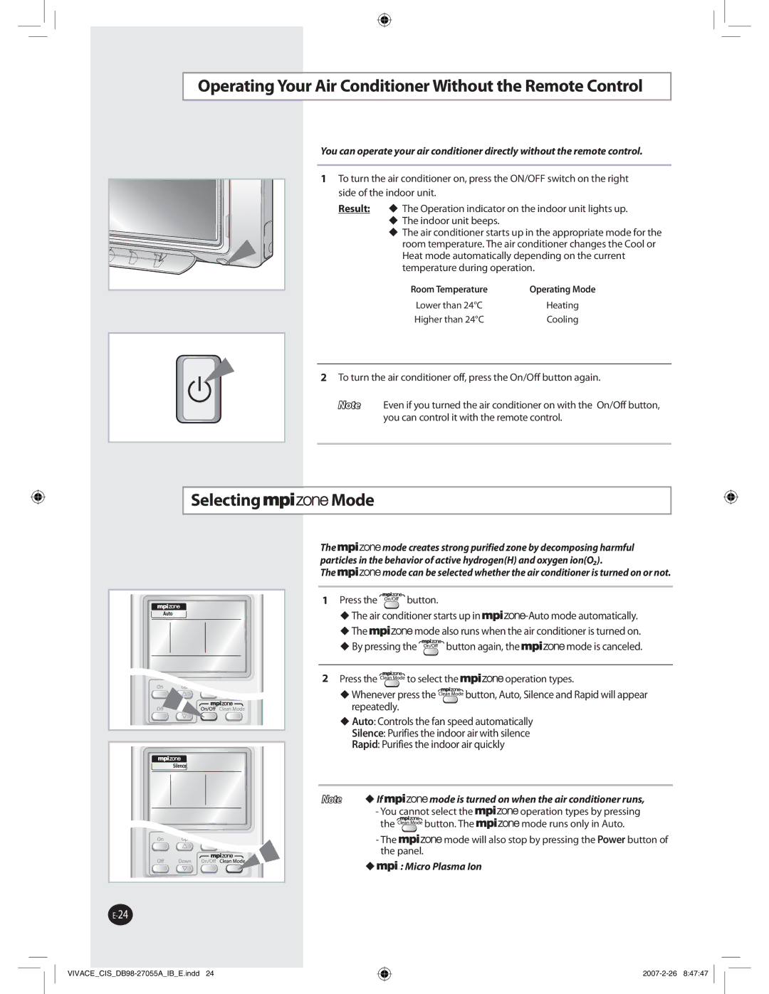 Samsung AQ09VBLXSER, AQ09VBLNSER manual 4FMFDUJOH .PEF, ‹5IF, ‹*G 