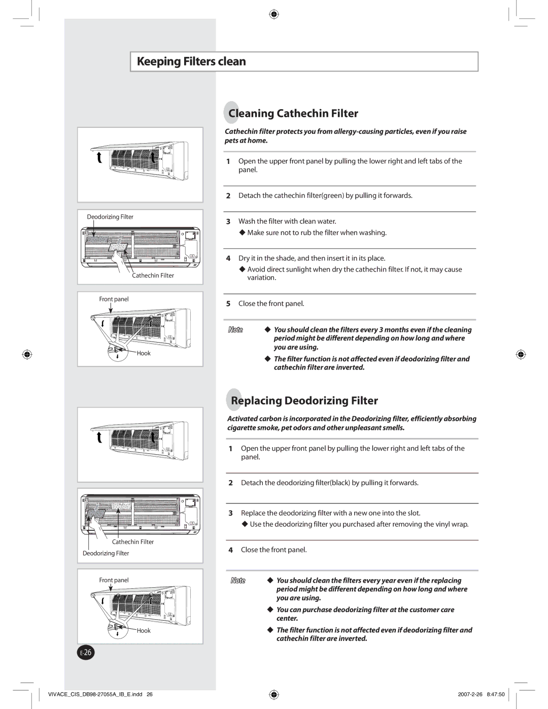 Samsung AQ09VBLXSER, AQ09VBLNSER manual FfqjohJmufstDmfbo, Cleaning Cathechin Filter 