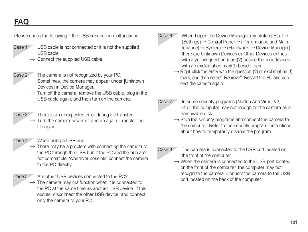 Samsung AQ100 manual Faq 