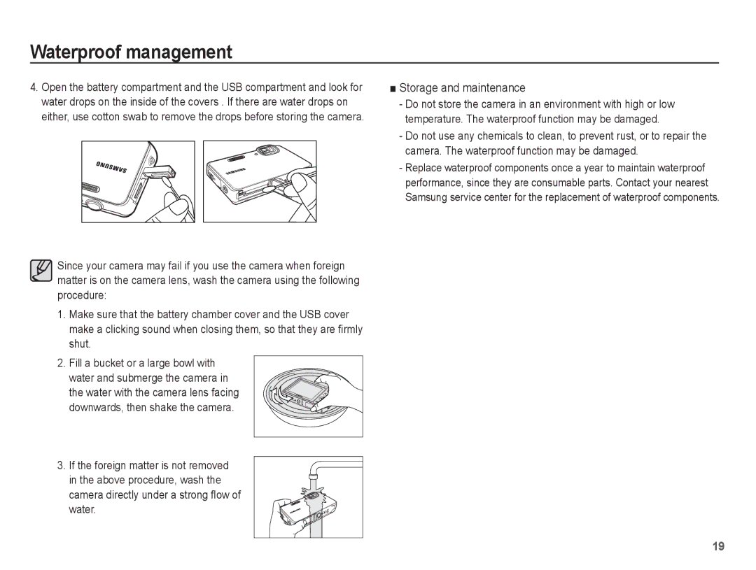 Samsung AQ100 manual Storage and maintenance 