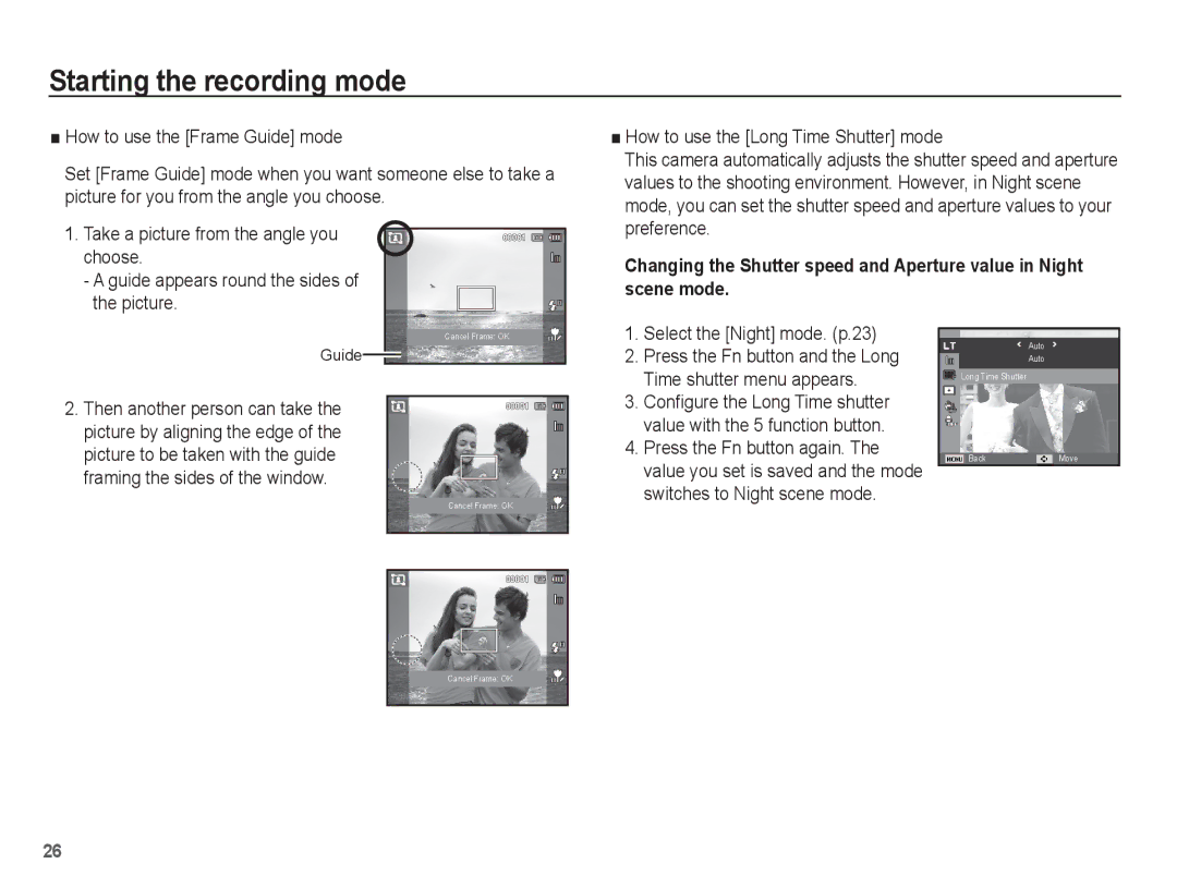 Samsung AQ100 manual Select the Night mode. p.23 