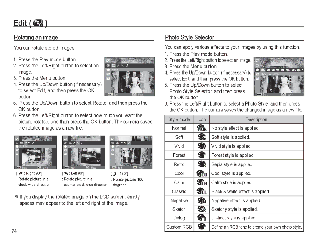 Samsung AQ100 manual Rotating an image, You can rotate stored images Press the Play mode button, Image, OK button 