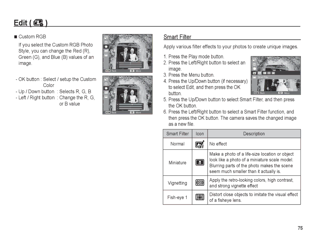 Samsung AQ100 manual Left / Right button Change the R, G, or B value, Seem much smaller than it actually is, A ﬁsheye lens 