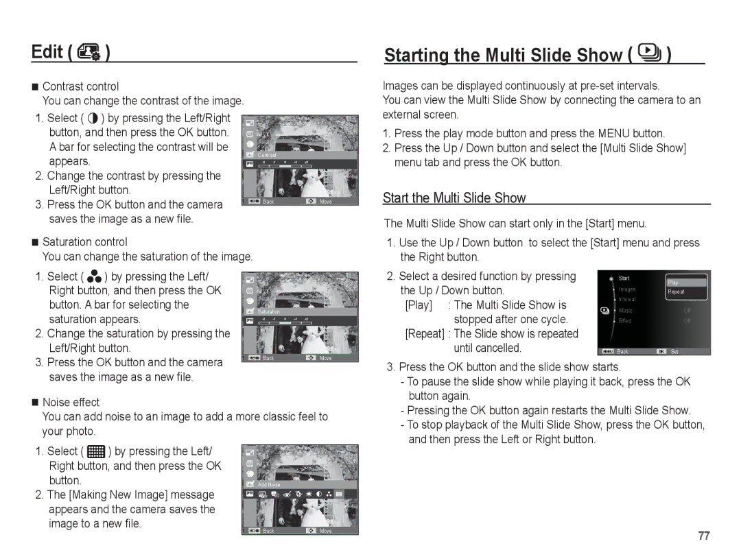 Samsung AQ100 manual Starting the Multi Slide Show, Start the Multi Slide Show 