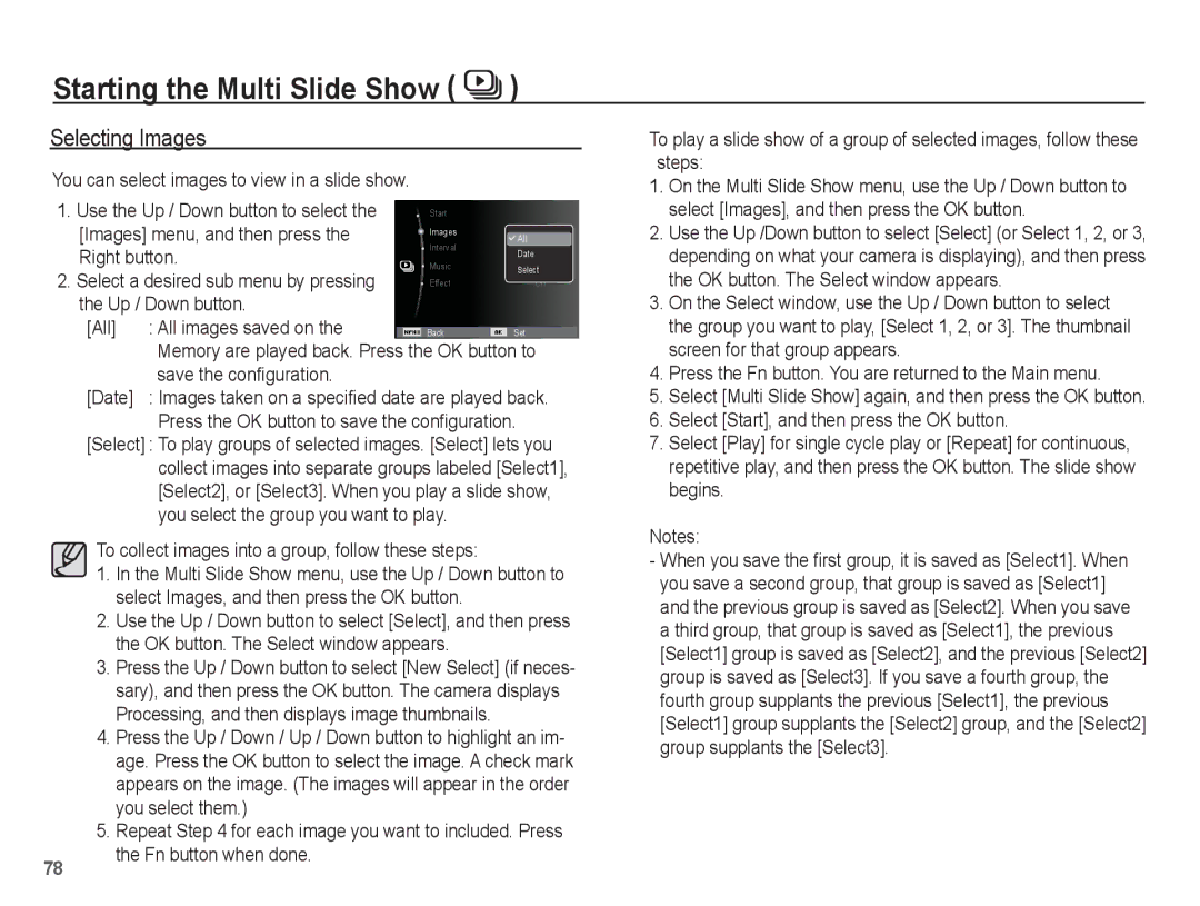 Samsung AQ100 manual Selecting Images 