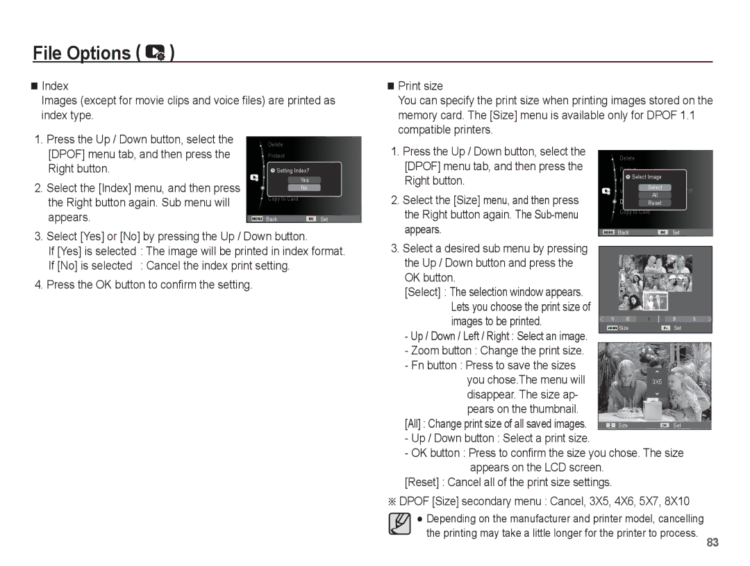 Samsung AQ100 manual Are printed as, Images to be printed, Select the Index menu, and then press 