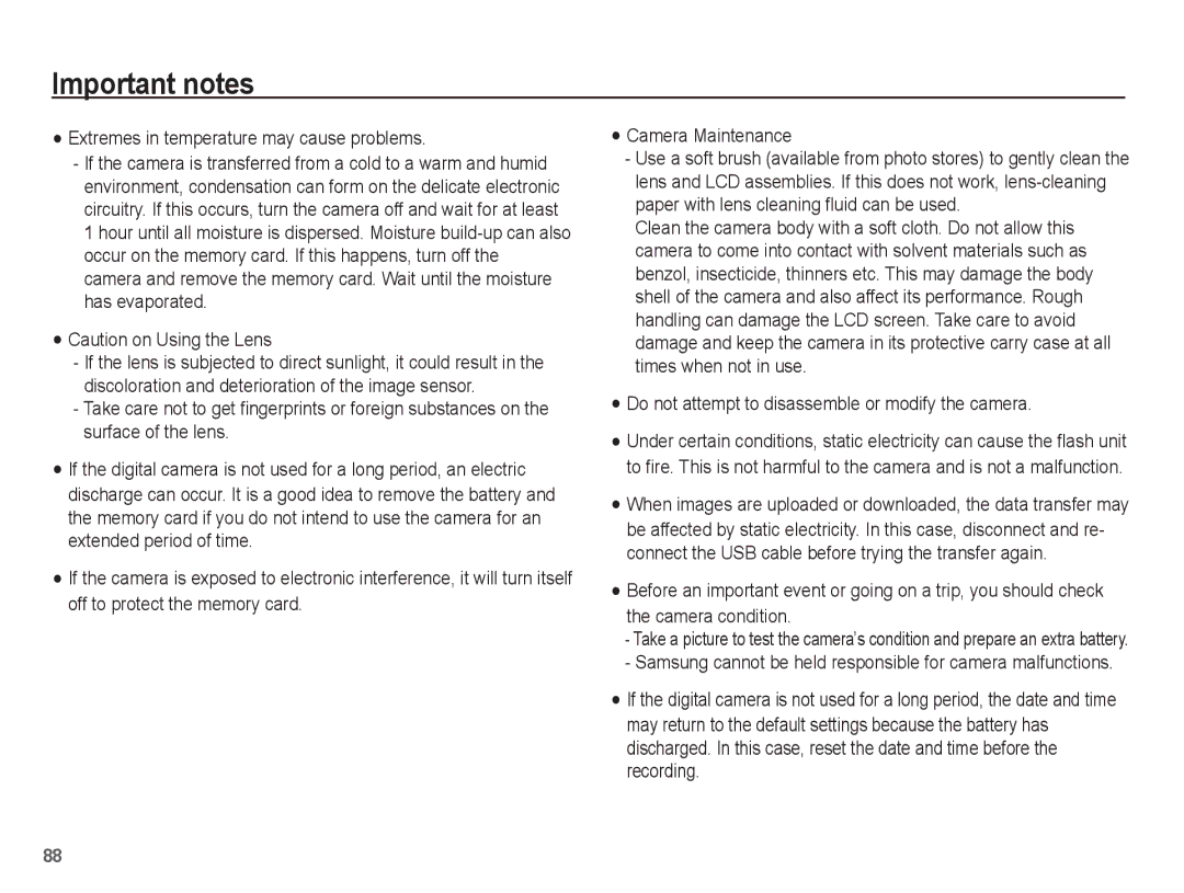 Samsung AQ100 manual Extremes in temperature may cause problems, Do not attempt to disassemble or modify the camera 