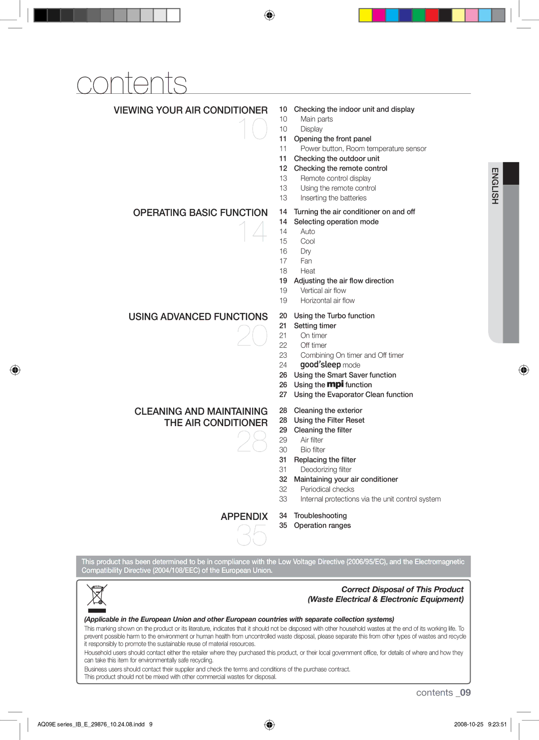 Samsung AQ18BAXSER, AQ12BAXSER, AQ12BANSER, AQ18BANSER, AQ09BAXSER manual Contents 