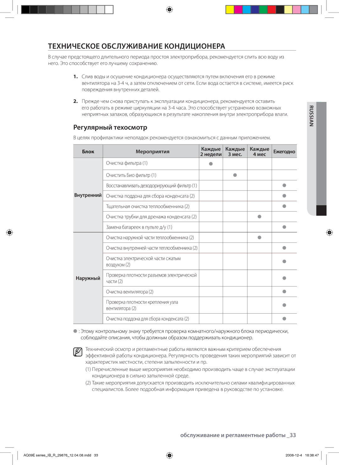 Samsung AQ24EAXSER, AQ12EANSER, AQ18EAXSER, AQ24EANSER manual Техническое Обслуживание Кондиционера, Регулярный техосмотр 
