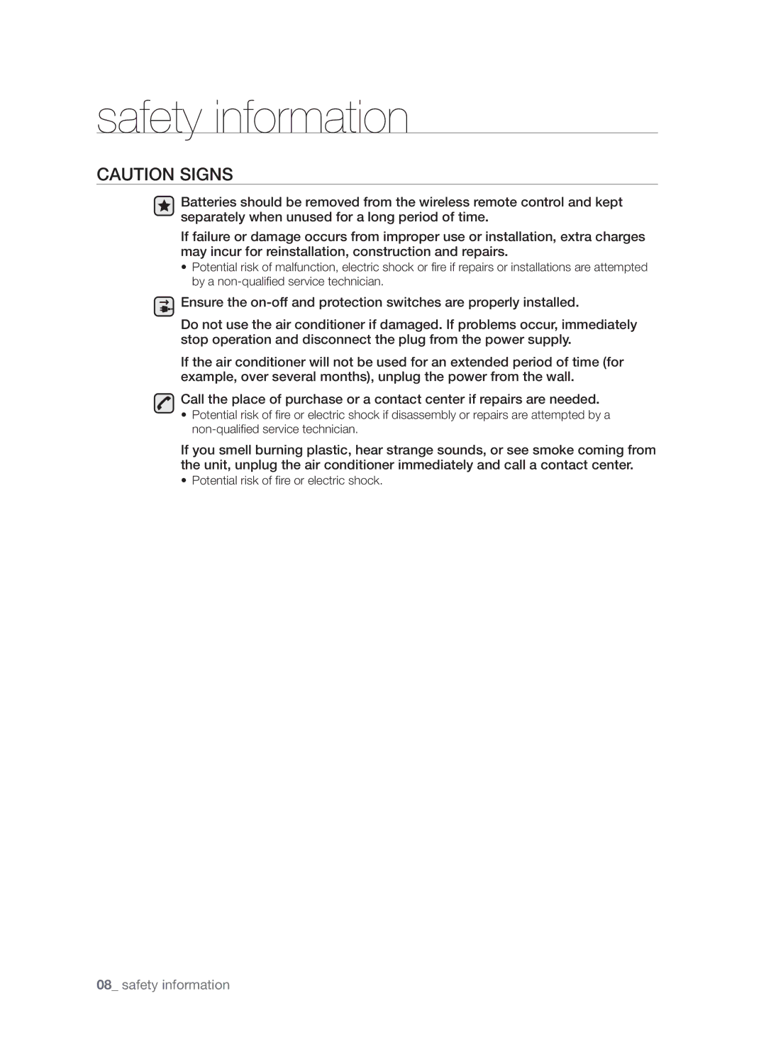 Samsung AQ12FCXMID, AQ12FCXSER, AQ18FEXSER manual Safety information 