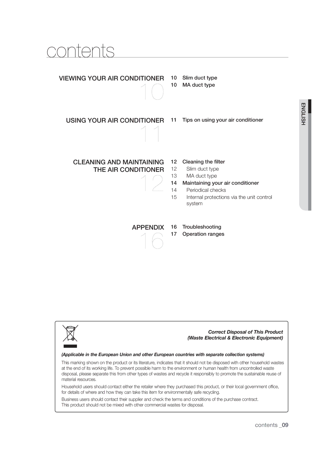 Samsung AQ12FCXMID, AQ12FCXSER, AQ18FEXSER manual Contents 