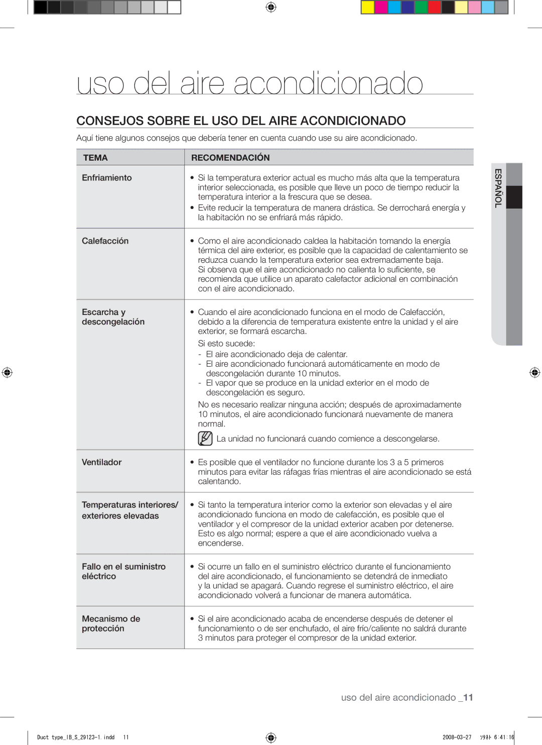 Samsung AQ12FCXMID manual Uso del aire acondicionado, Consejos Sobre EL USO DEL Aire Acondicionado 