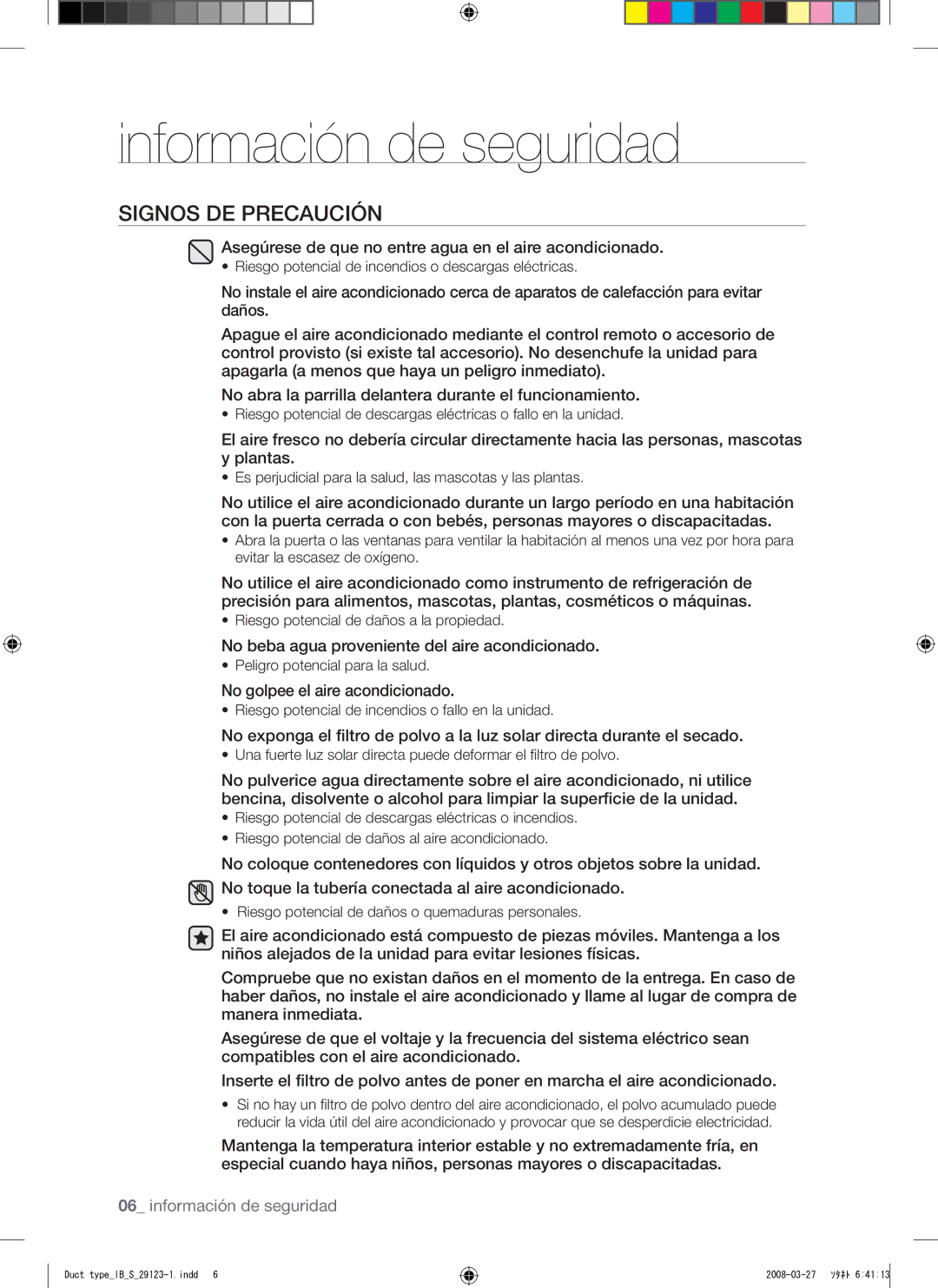 Samsung AQ12FCXMID manual Signos DE Precaución 