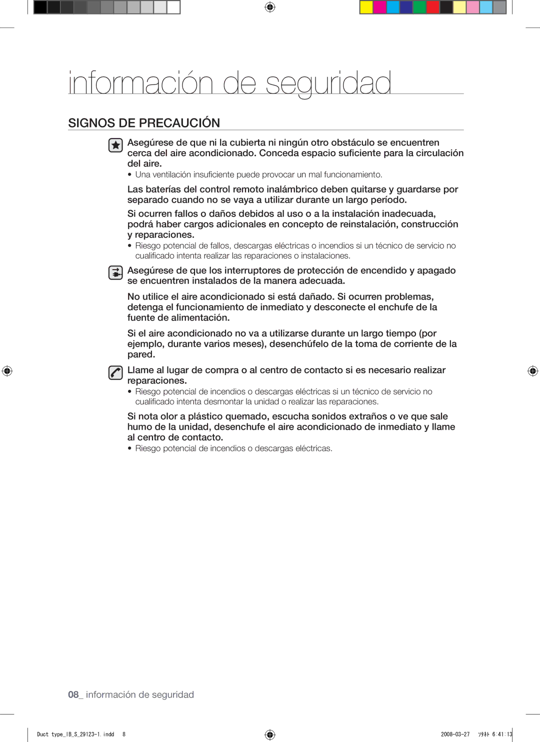 Samsung AQ12FCXMID manual Información de seguridad 