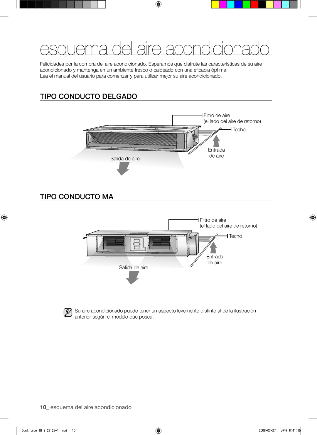 Samsung AQ12FCXMID manual Esquema del aire acondicionado, Tipo Conducto Delgado, Tipo Conducto MA 