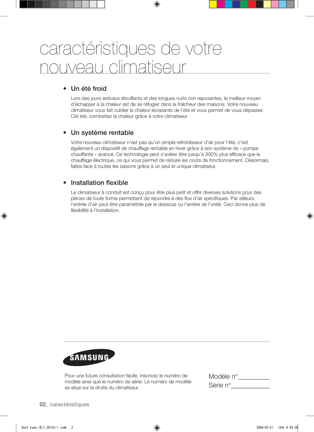 Samsung AQ12FCX manual Un été froid, Un système rentable, Installation flexible, Modèle n Série n 