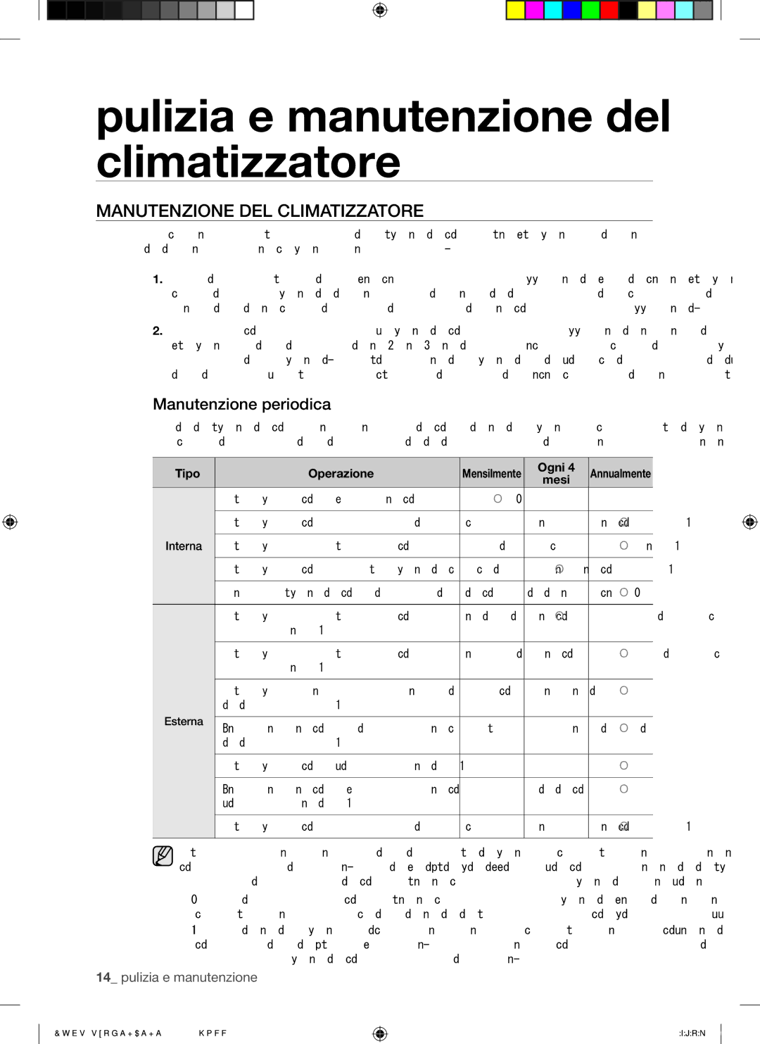 Samsung AQ12FCX manual Manutenzione DEL Climatizzatore, Manutenzione periodica 