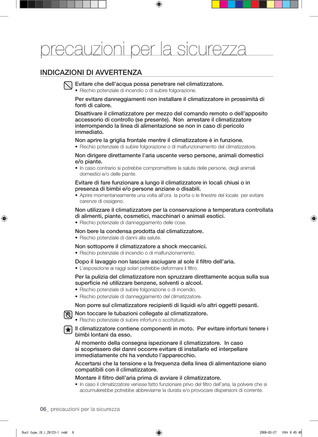 Samsung AQ12FCX manual Indicazioni DI Avvertenza 