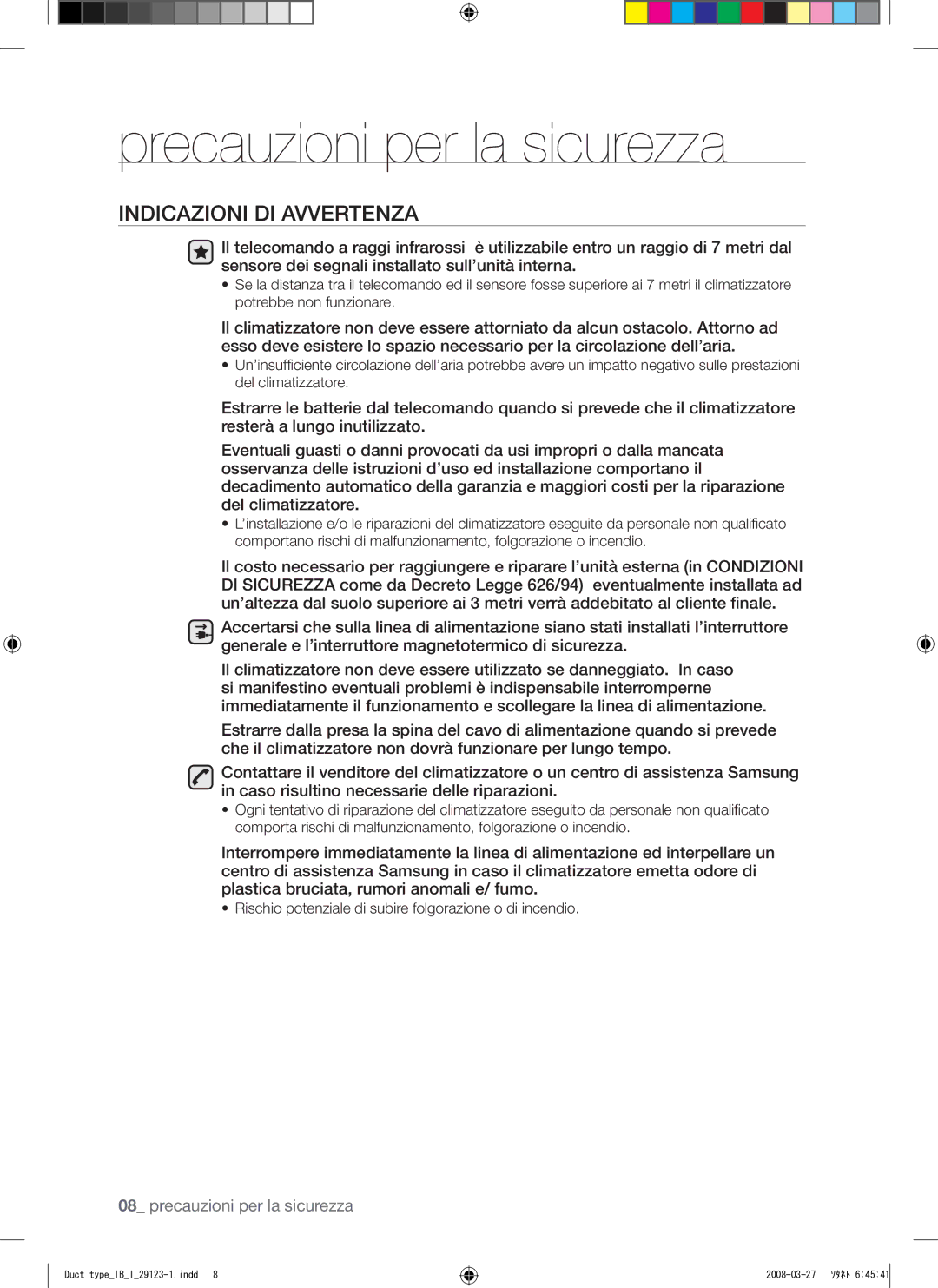 Samsung AQ12FCX manual Rischio potenziale di subire folgorazione o di incendio 