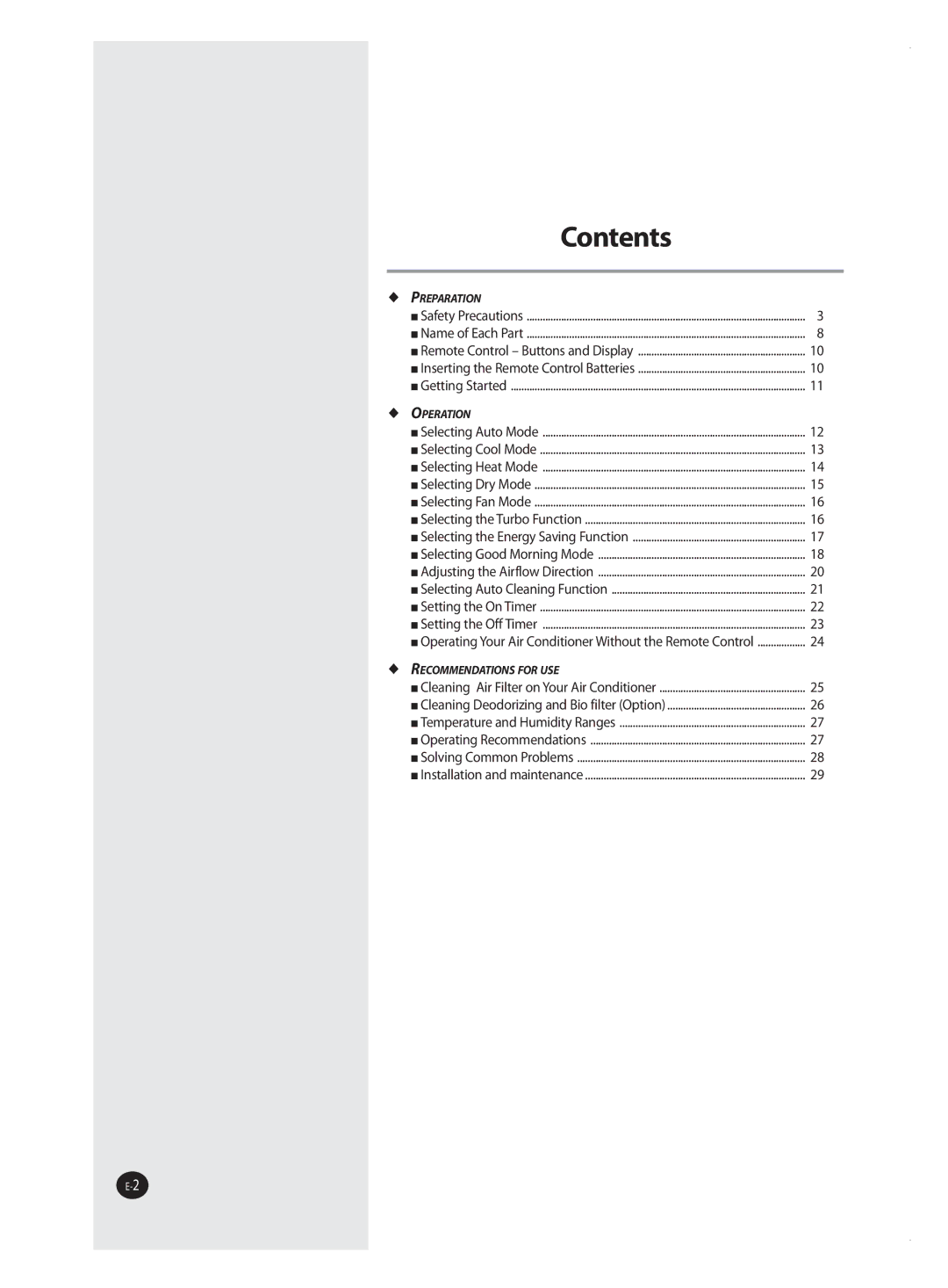 Samsung AQ18MSBX, AQ18MSBN, AQ12MSBX, AQ09MSBX, AQ09MSBN, AQ12MSBNSEU, AQ24MSBNSEU, AQ24MSBXSEU manual Contents 