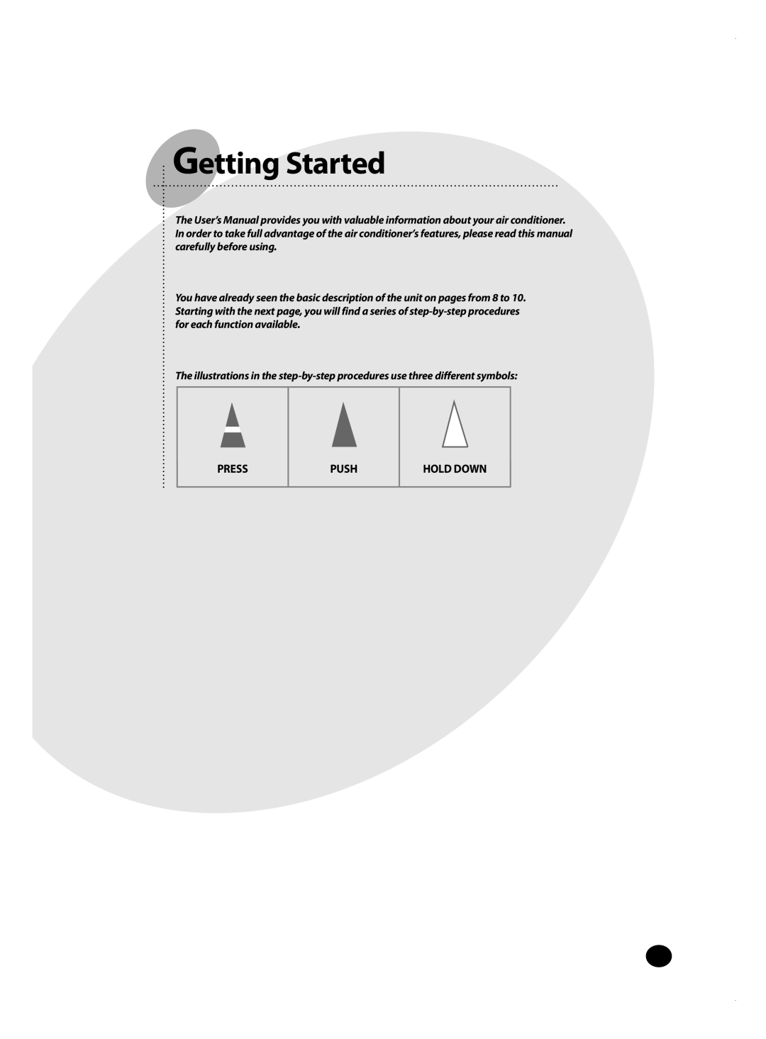 Samsung AQ24MSBXSEU, AQ18MSBX, AQ18MSBN, AQ12MSBX, AQ09MSBX, AQ09MSBN, AQ12MSBNSEU, AQ24MSBNSEU manual Getting Started 