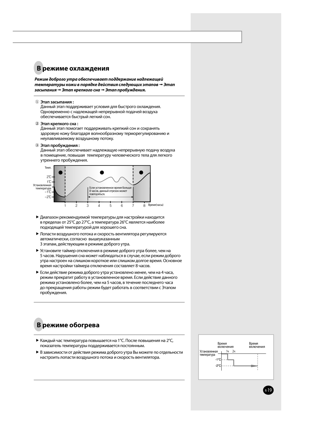 Samsung AQ18MWBXSER, AQ12MSBN, AQ18MSBX, AQ18MSBN, AQ24MSBX manual Этап засыпания, Этап крепкого сна, Этап пробуждения 