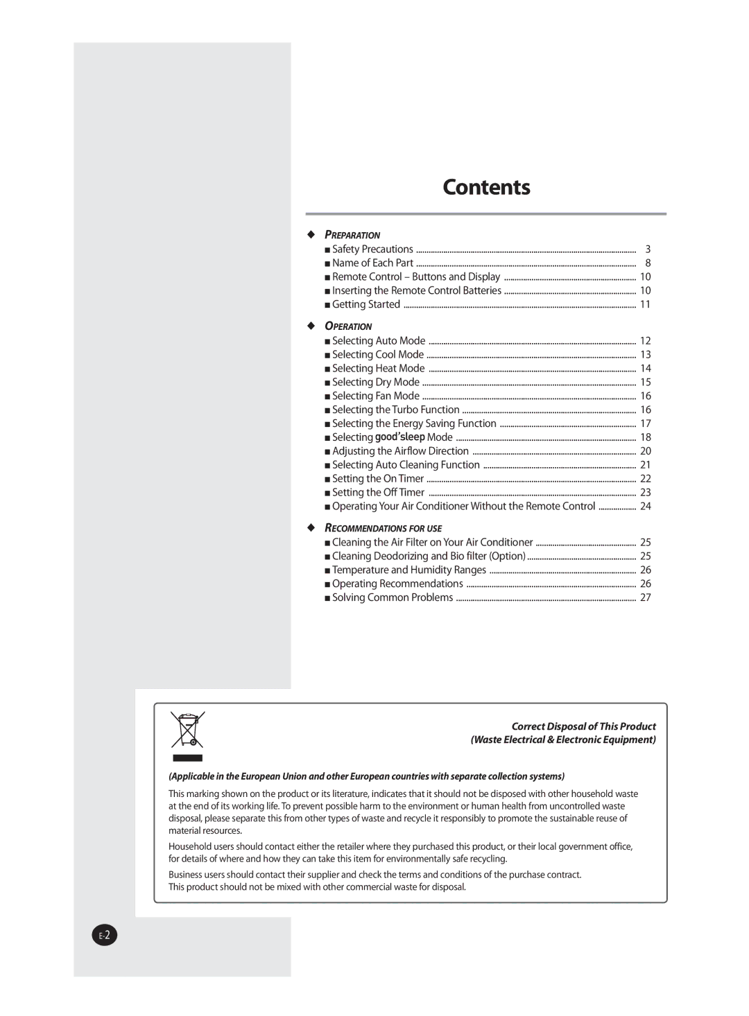 Samsung AQ12MSDX, AQ12MSDN manual Contents 