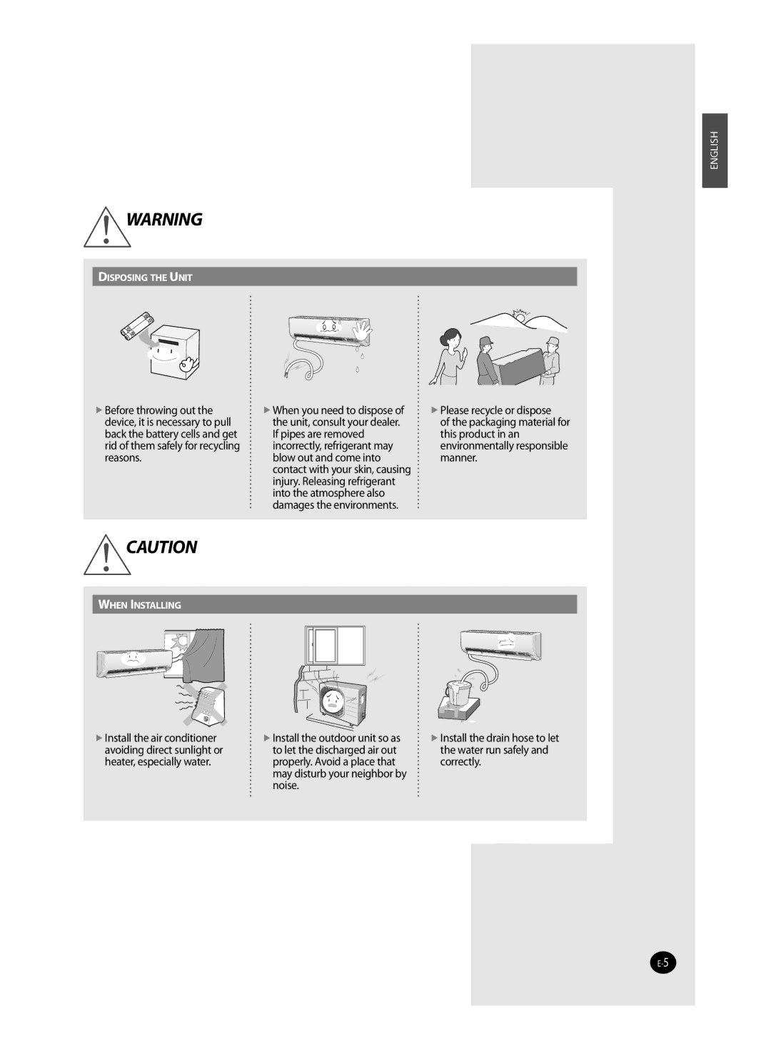 Samsung AQ12MSDN, AQ12MSDX manual Install the outdoor unit so as, To let the discharged air out 