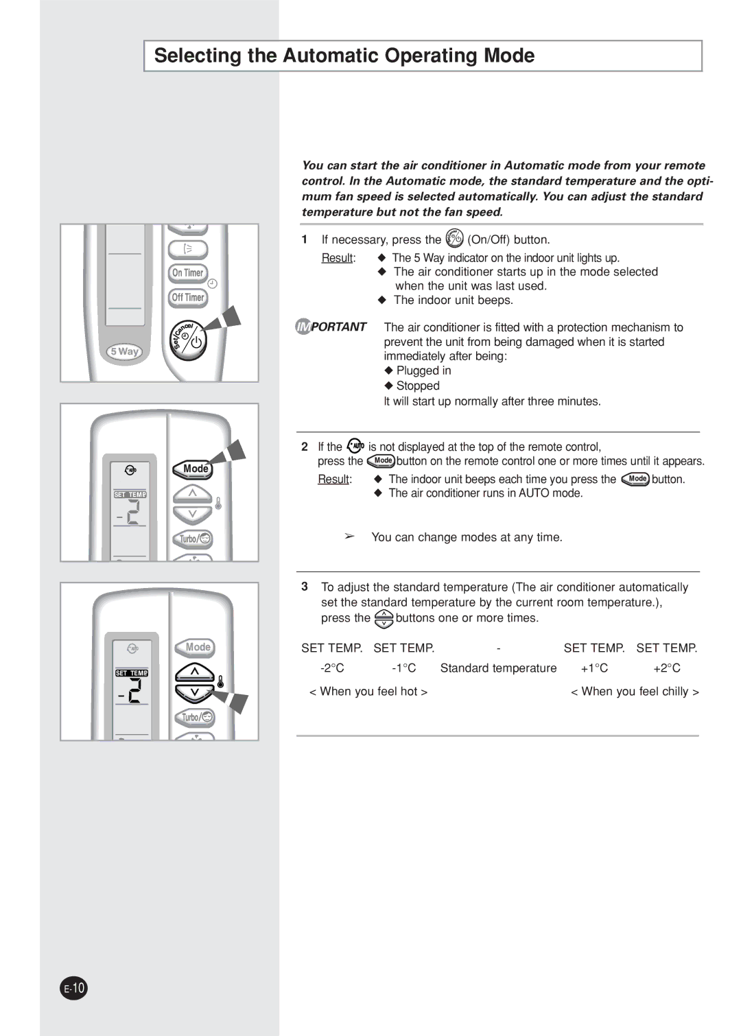 Samsung AQ12NBMDXSV, AQ12NBMD2/XSV manual Selecting the Automatic Operating Mode, SET Temp 