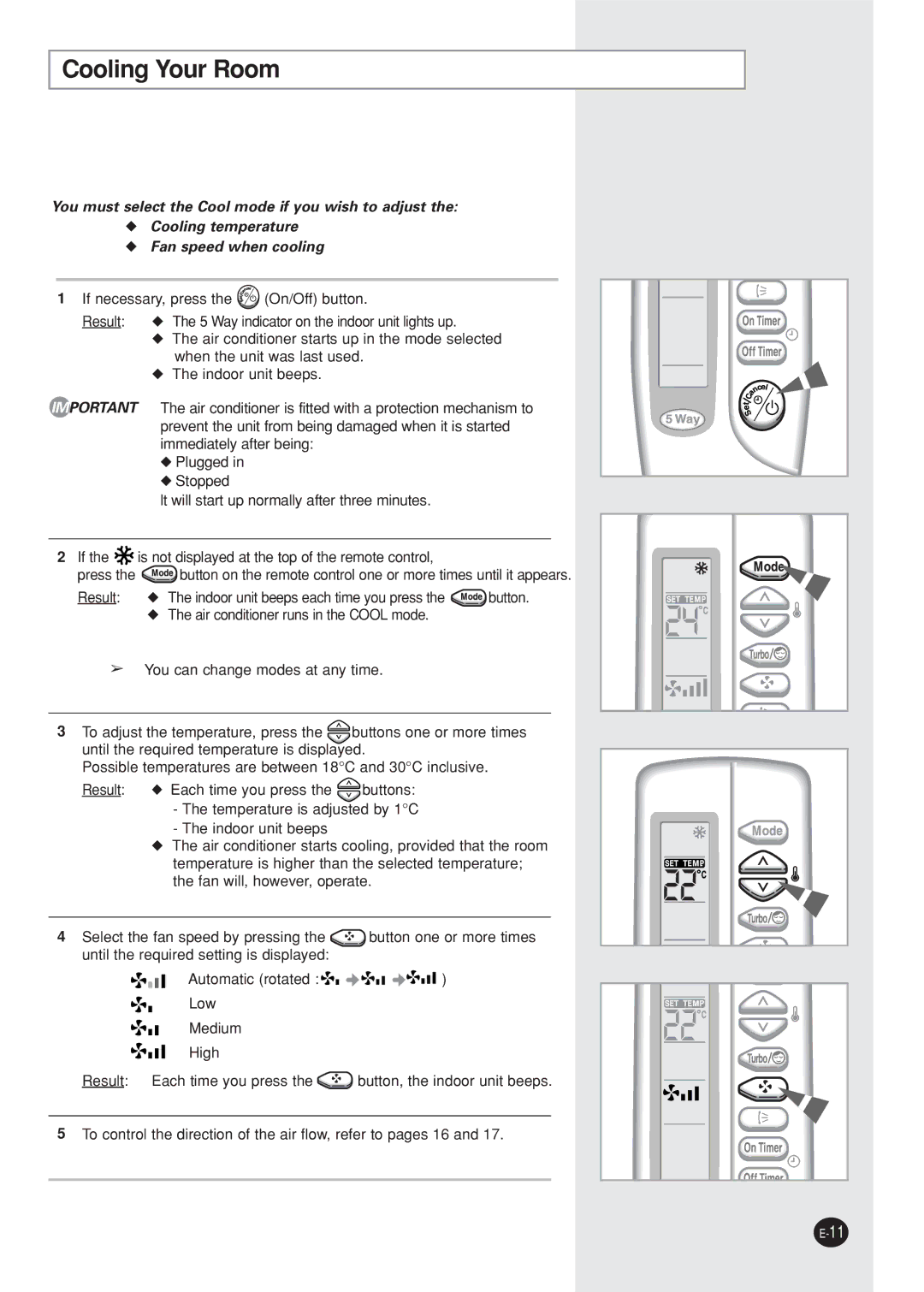 Samsung AQ12NBMD2/XSV, AQ12NBMDXSV manual Cooling Your Room 