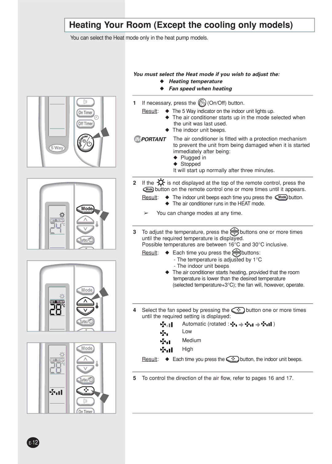 Samsung AQ12NBMDXSV, AQ12NBMD2/XSV manual Heating Your Room Except the cooling only models 