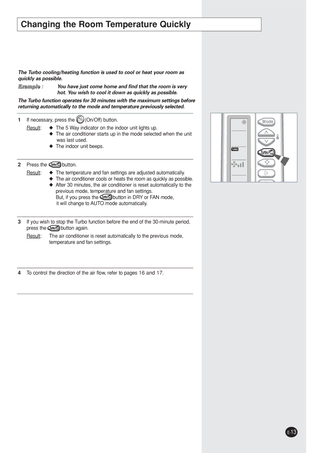 Samsung AQ12NBMD2/XSV, AQ12NBMDXSV manual Changing the Room Temperature Quickly 