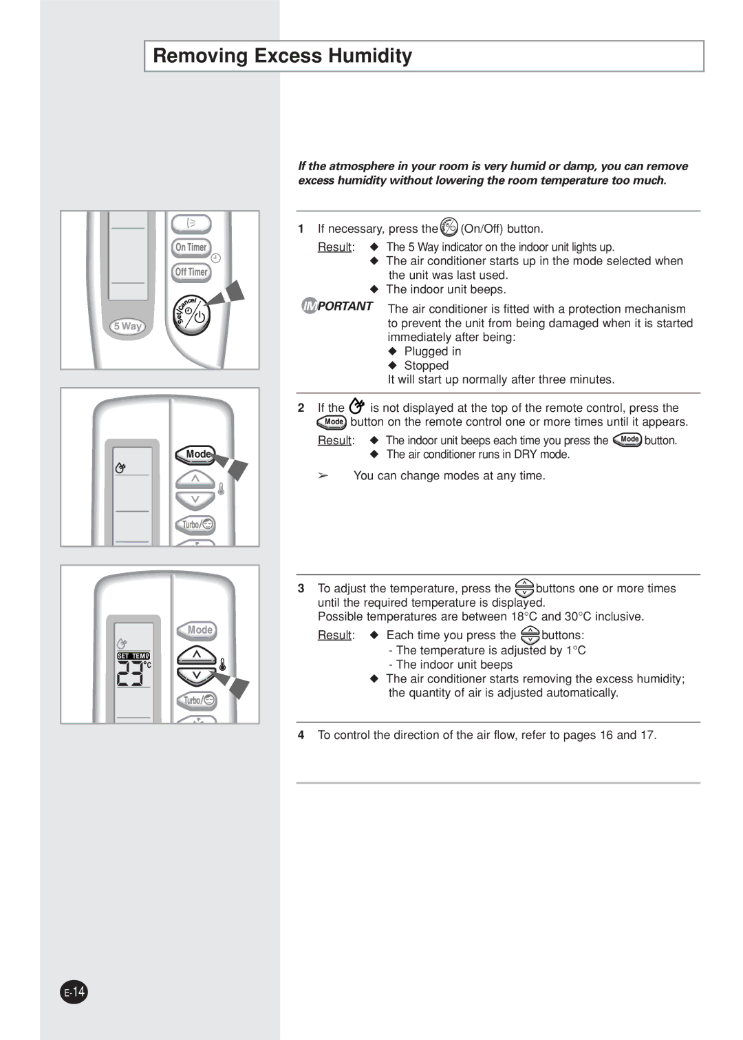 Samsung AQ12NBMDXSV, AQ12NBMD2/XSV manual Removing Excess Humidity 