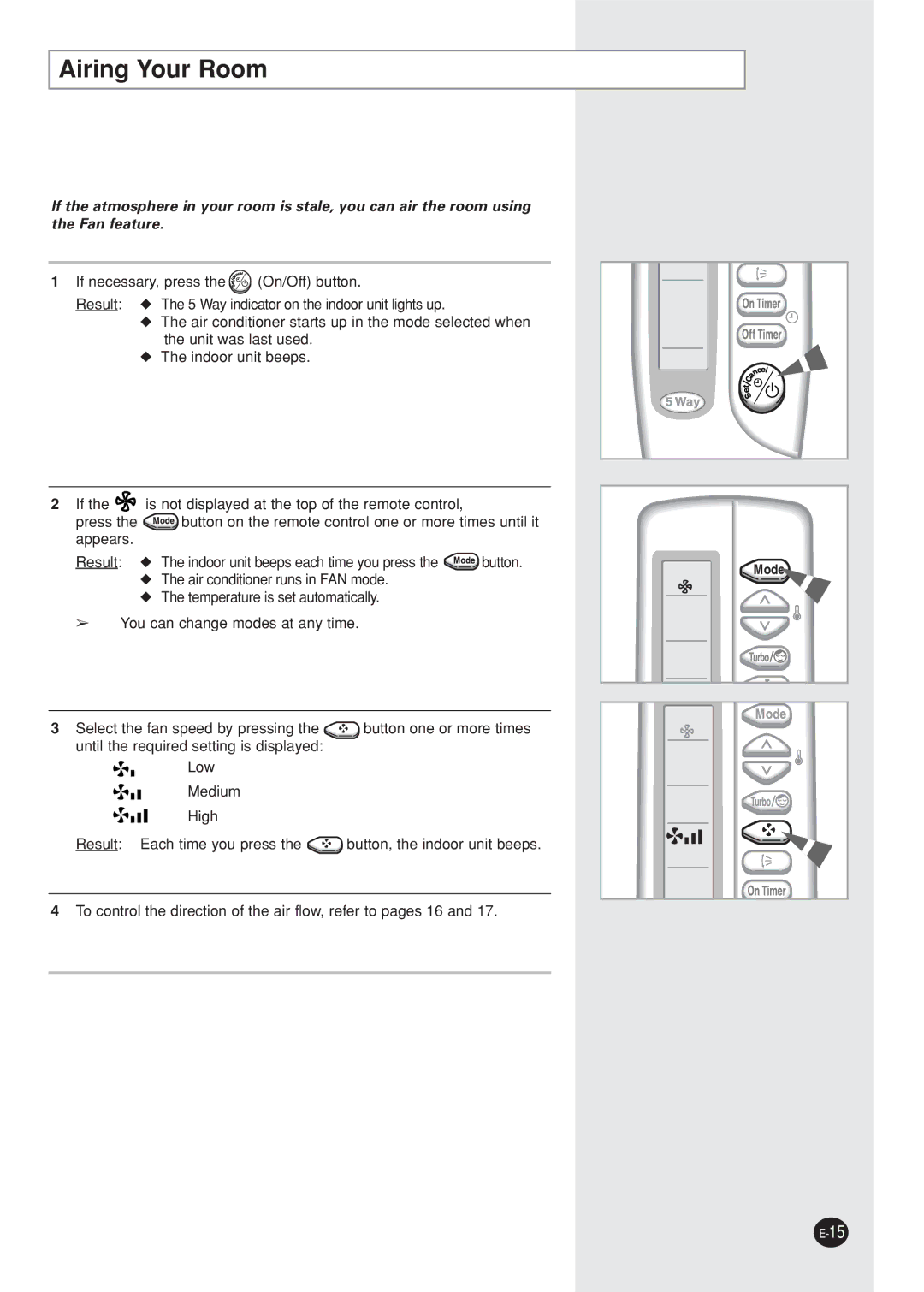 Samsung AQ12NBMD2/XSV, AQ12NBMDXSV manual Airing Your Room 