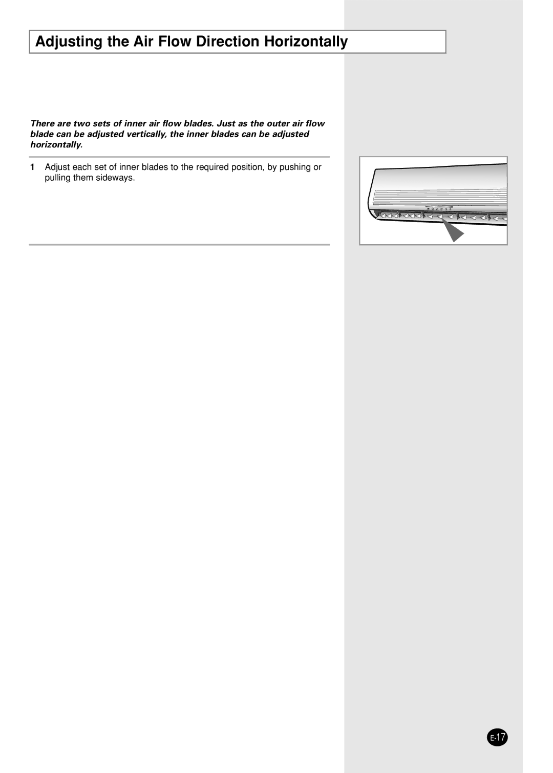 Samsung AQ12NBMD2/XSV, AQ12NBMDXSV manual Adjusting the Air Flow Direction Horizontally 