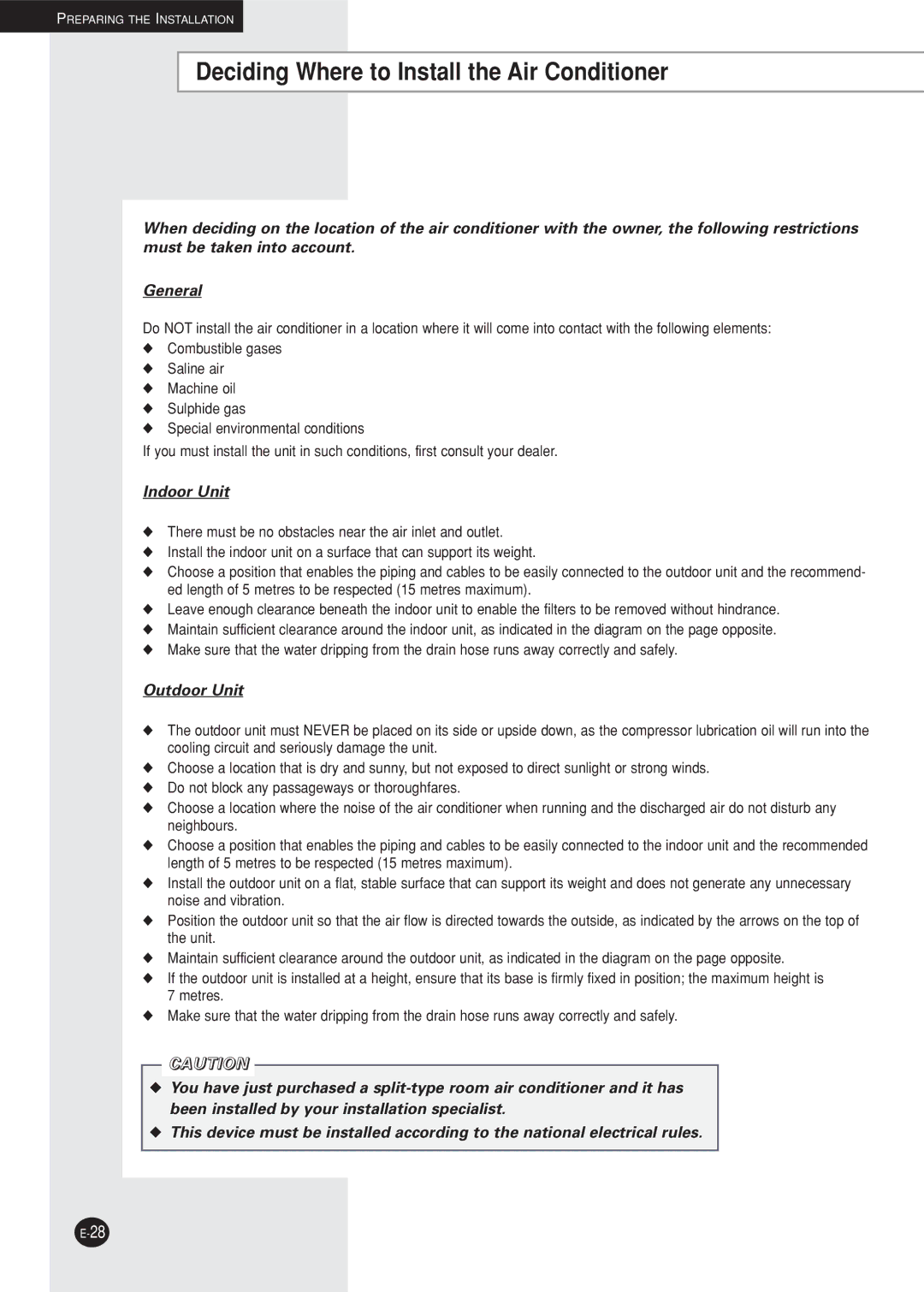 Samsung AQ12NBMDXSV, AQ12NBMD2/XSV manual Deciding Where to Install the Air Conditioner, Indoor Unit 