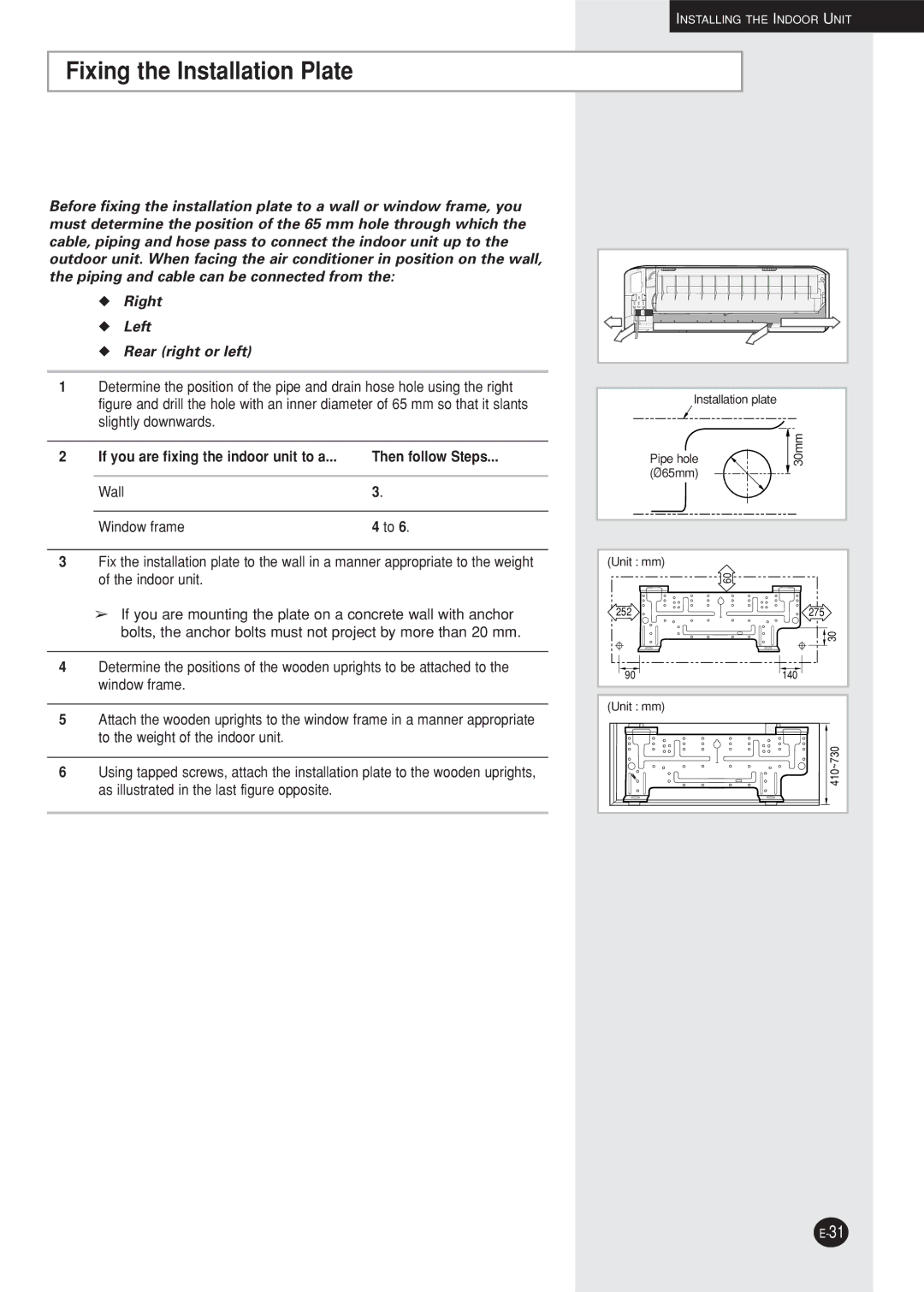 Samsung AQ12NBMD2/XSV, AQ12NBMDXSV manual Fixing the Installation Plate, Then follow Steps 