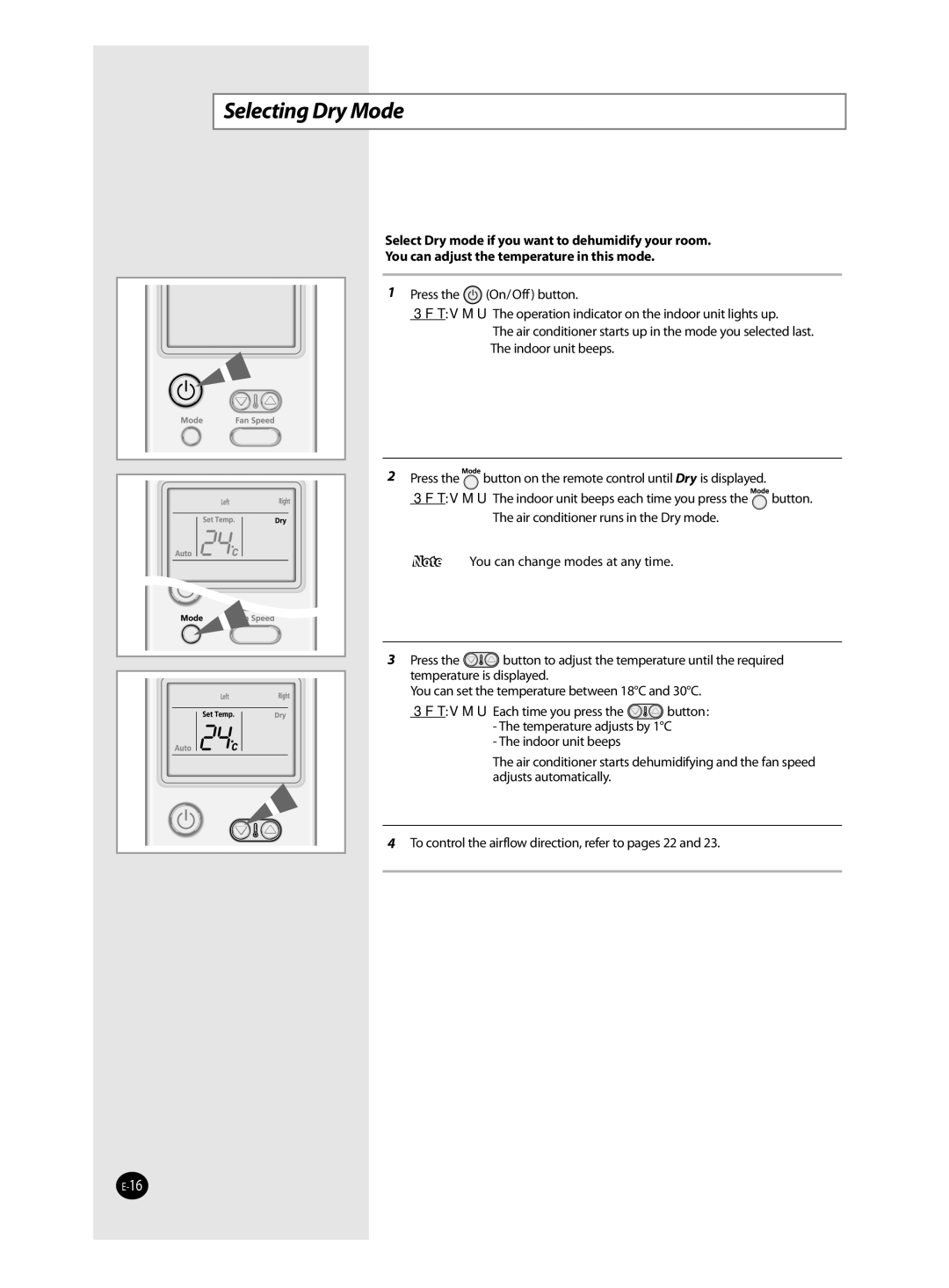 Samsung AQ12TAXSER, AQ12TANSER manual Selecting Dry Mode 