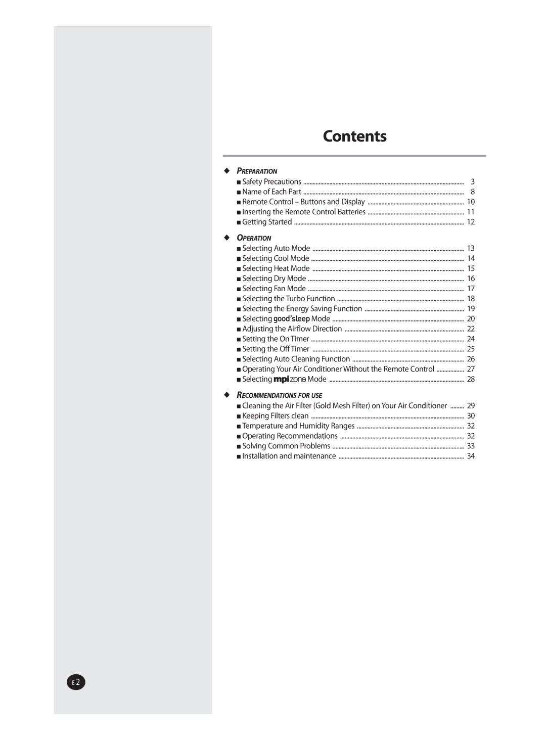 Samsung AQ12TAXSER, AQ12TANSER manual Contents 