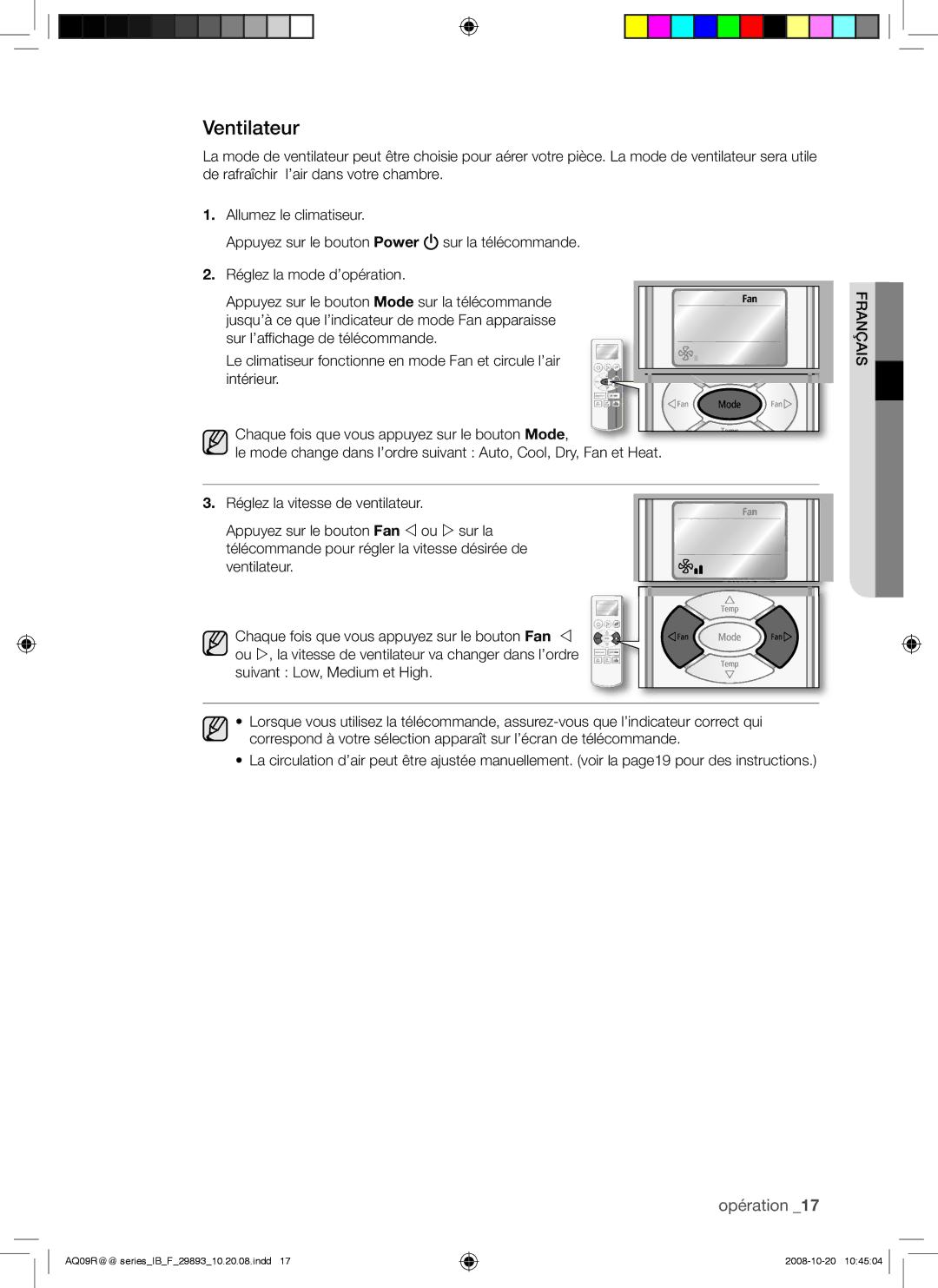 Samsung AQ24UGAX, AQ12UGAX, AQ18UGAN, AQ12UGBX, AQ24UGAN, AQ12UGBN, AQ09UGBN, AQ09RGAX, AQ09UGBX, AQ09RGAN, AQ18UGAX Ventilateur 