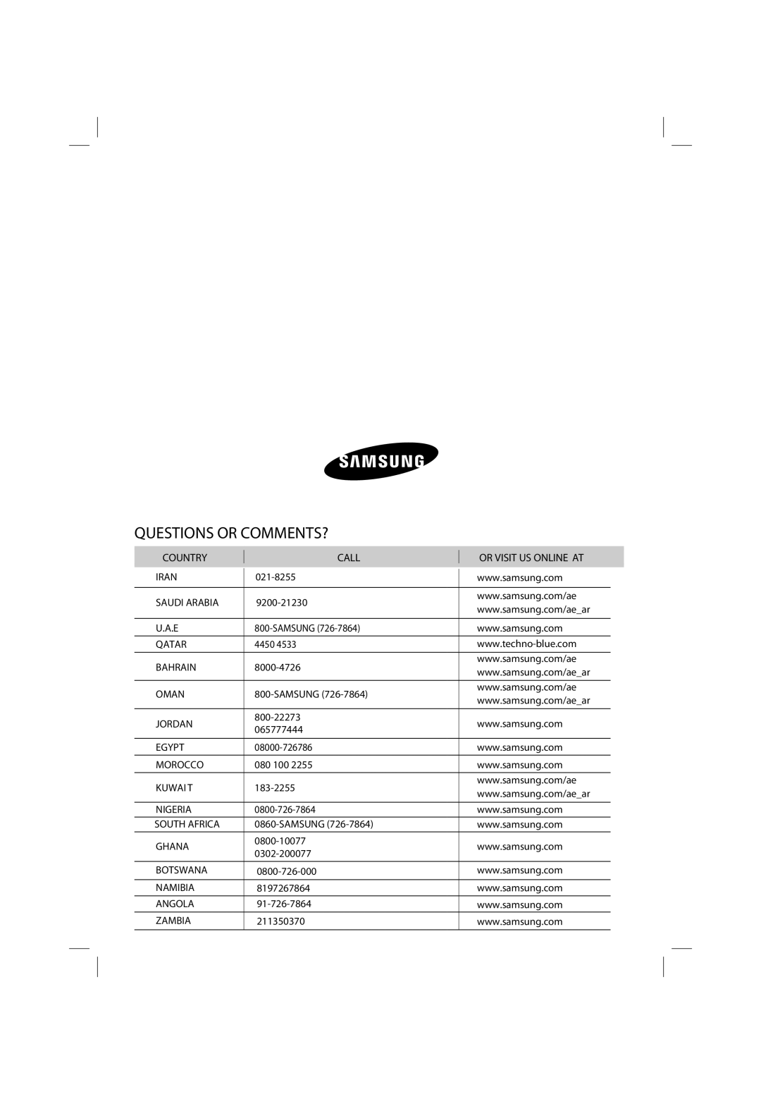 Samsung AS12UUPXXSG, AQ12UUPXSG, AQ24UUQXSG, AS18UUPNUMG, AS19UGPXSGE, AS24UUPNUMG, AS12UUPNXSG manual Questions or COMMENTS? 