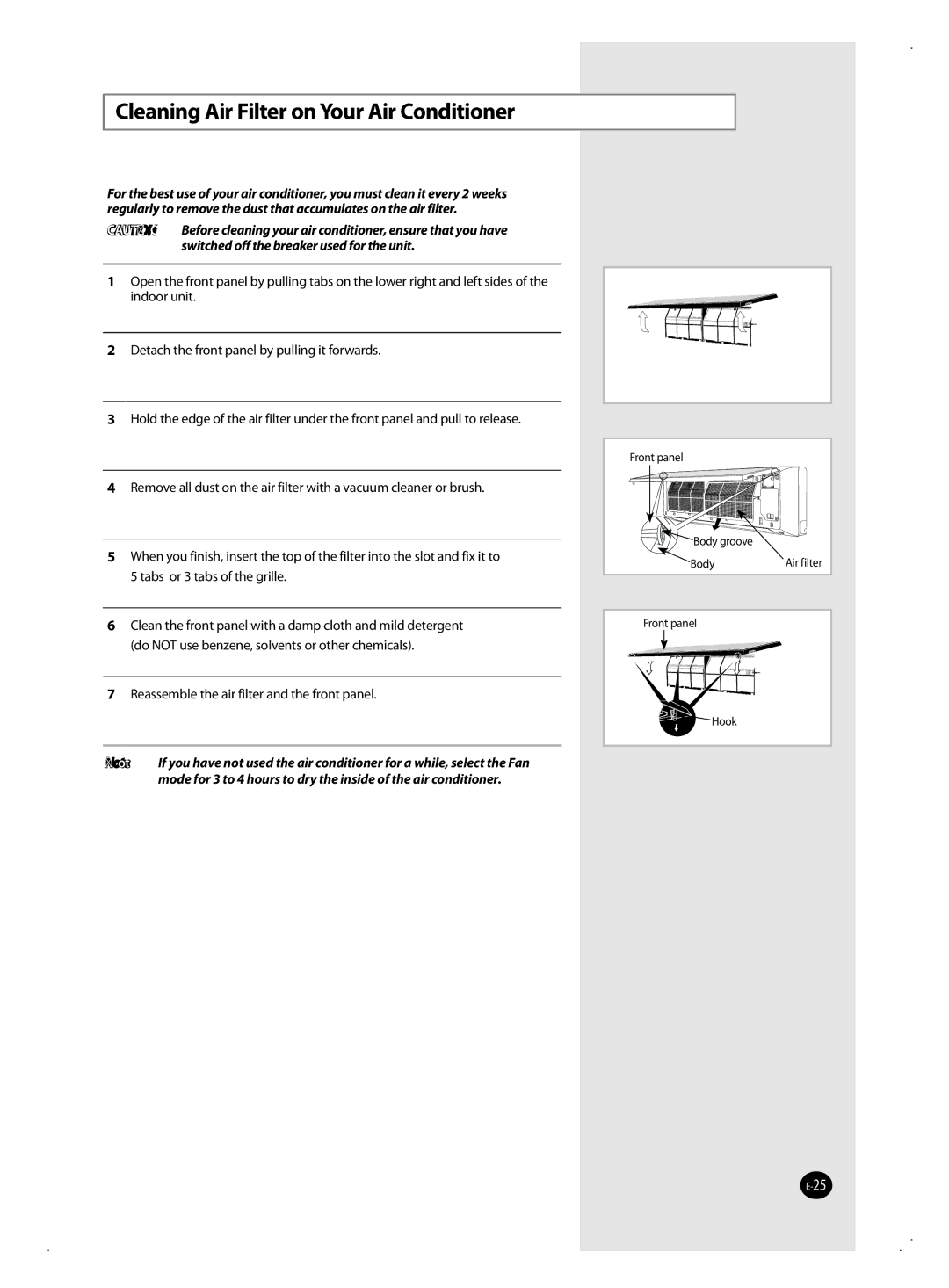 Samsung AQ09VWAXSEU, AQ12VBANSEU, AQ12VBAXSEU, AQ12VWAXSEU, AQ18VBANSEU manual Cleaning Air Filter on Your Air Conditioner 