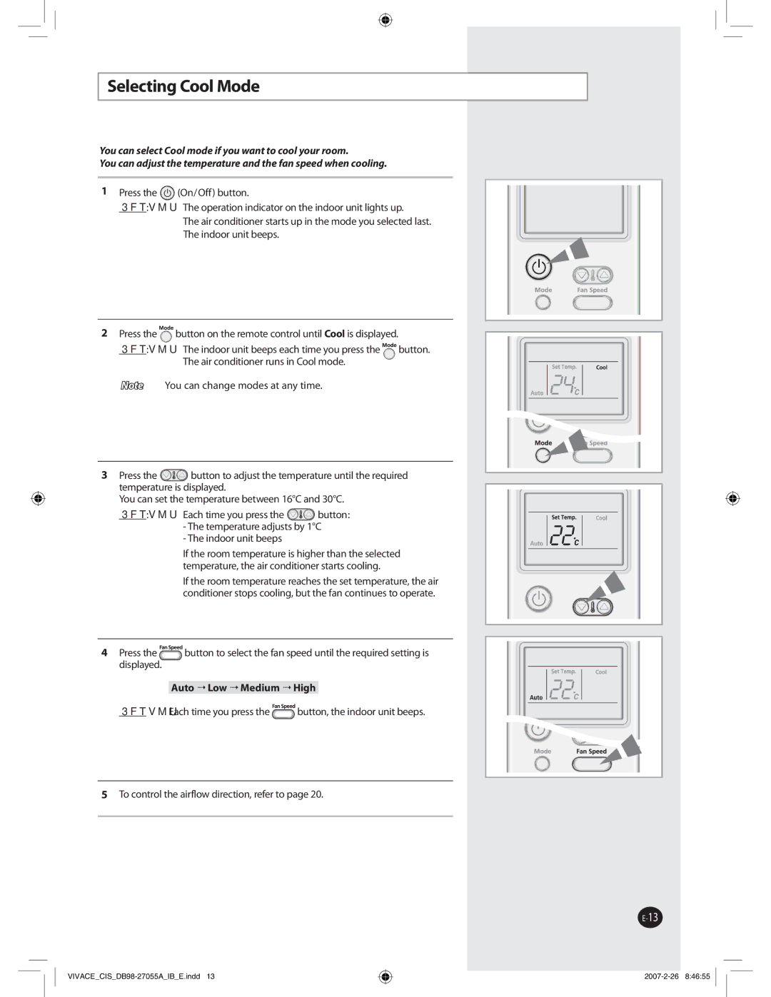 Samsung AQ09VBLXSER, AQ12VBLNSER, AQ09VBLNSER, AQ12VBLXSER manual 4FMFDUJOH$PPM.PEF,  Vup-Px.FejvnJhi 