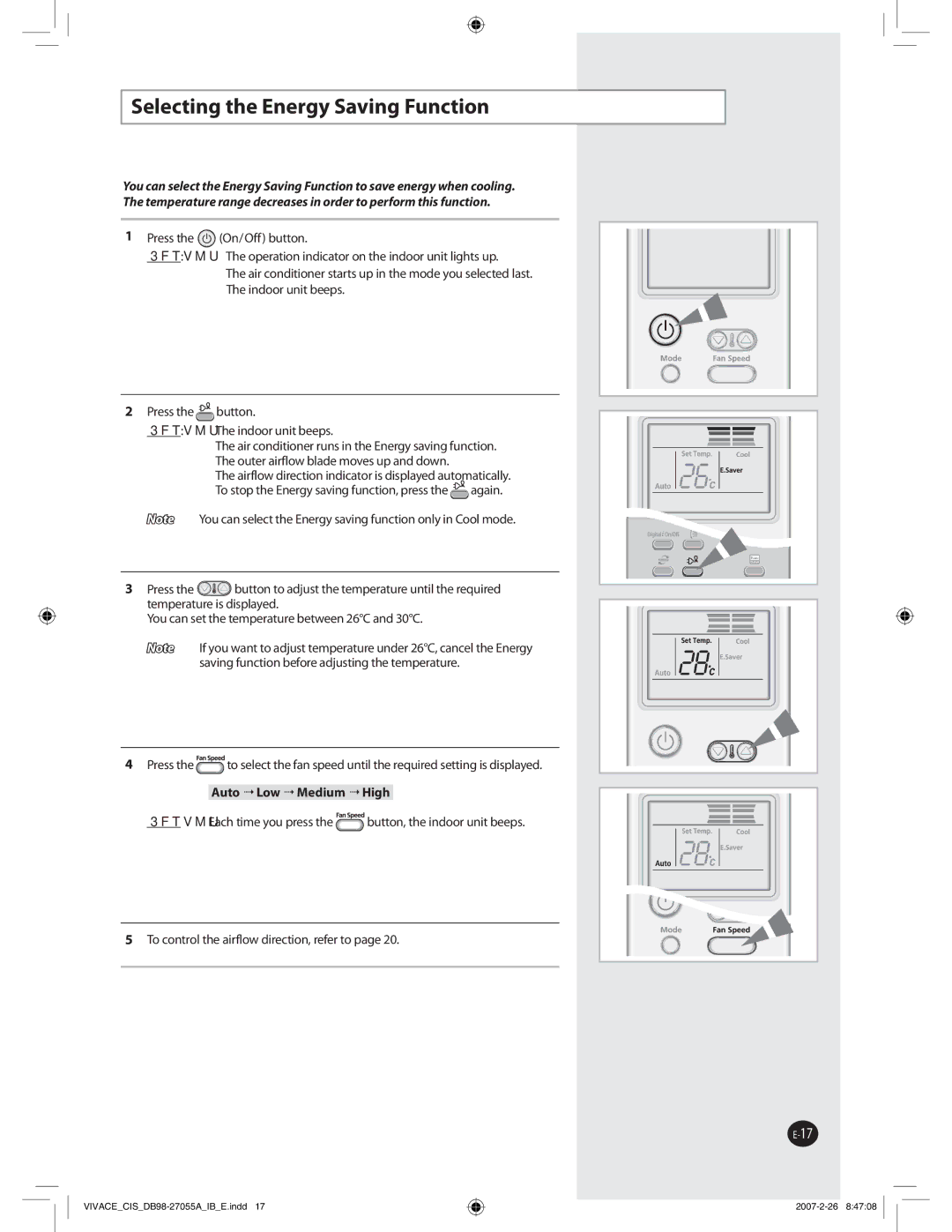 Samsung AQ09VBLXSER, AQ12VBLNSER, AQ09VBLNSER manual 4FMFDUJOHUIF&OFSHZ4BWJOHVODUJPO,  Vup-Px.FejvnJhi 