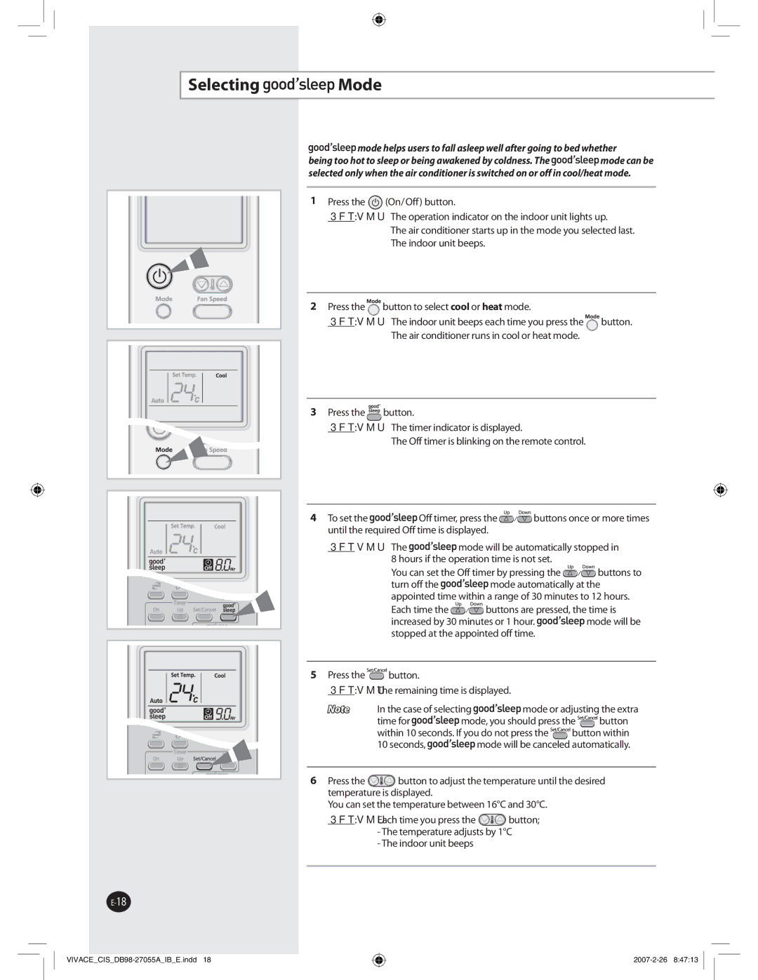 Samsung AQ09VBLNSER, AQ12VBLNSER, AQ09VBLXSER, AQ12VBLXSER manual 4FMFDUJOH .PEF 