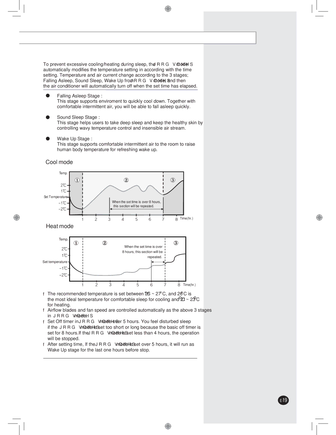 Samsung AQ12VBLXSER, AQ12VBLNSER, AQ09VBLXSER, AQ09VBLNSER manual Falling Asleep Stage, Sound Sleep Stage, Wake Up Stage 