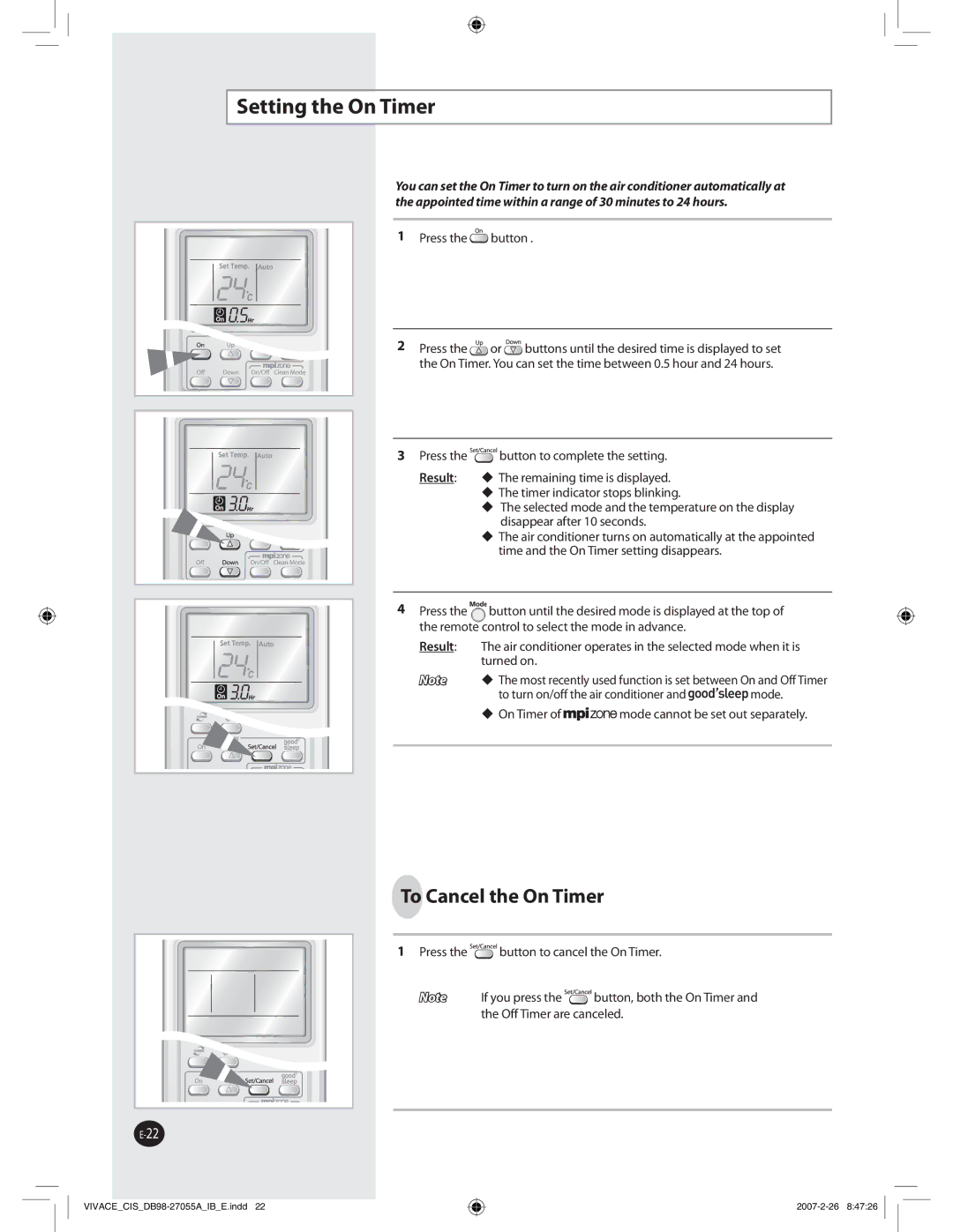 Samsung AQ09VBLNSER, AQ12VBLNSER, AQ09VBLXSER, AQ12VBLXSER manual 4FUUJOHUIF0O5JNFS 