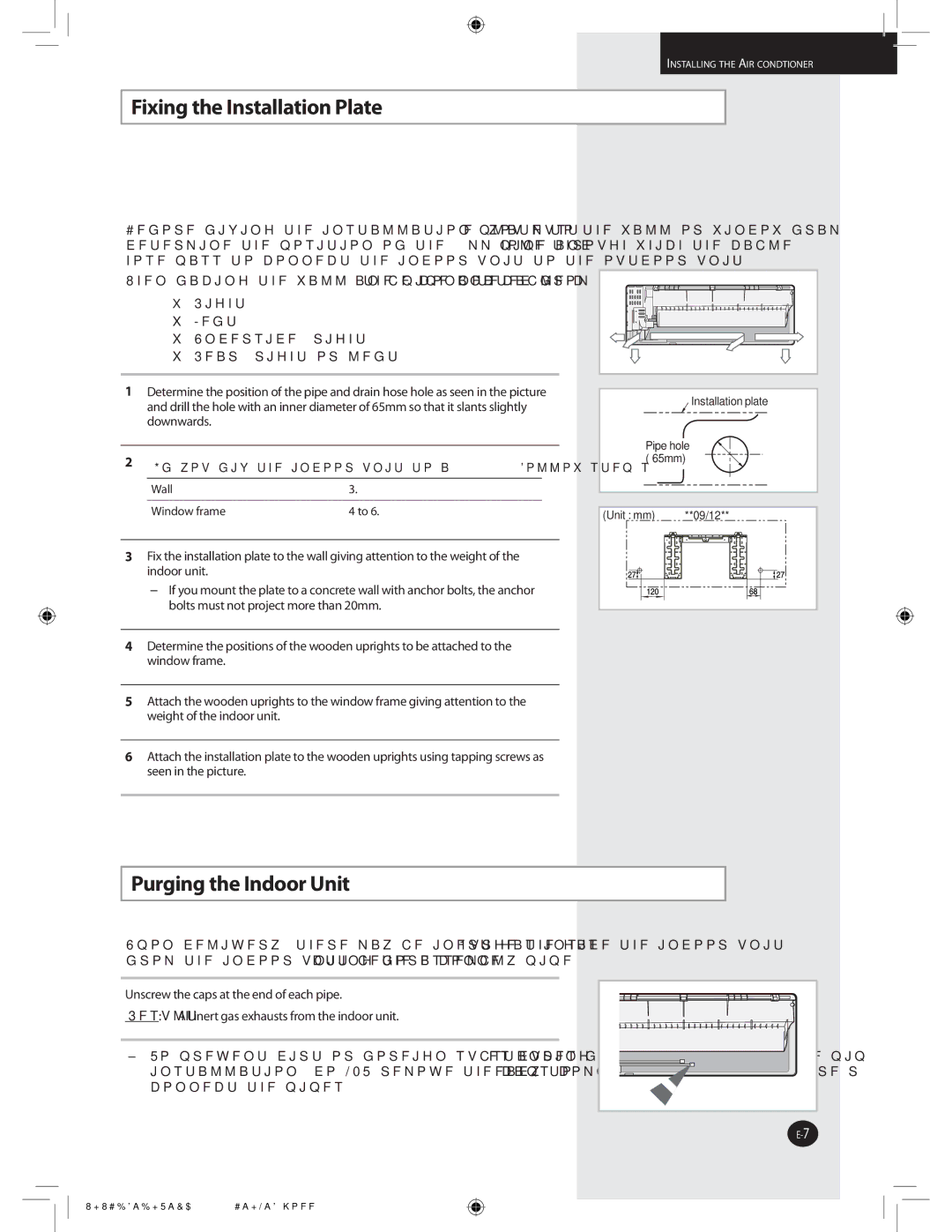 Samsung AQ12VBLXSER, AQ12VBLNSER, AQ09VBLXSER, AQ09VBLNSER manual JYJOHUIF*OTUBMMBUJPO1MBUF, 1VSHJOHUIF*OEPPS6OJU 