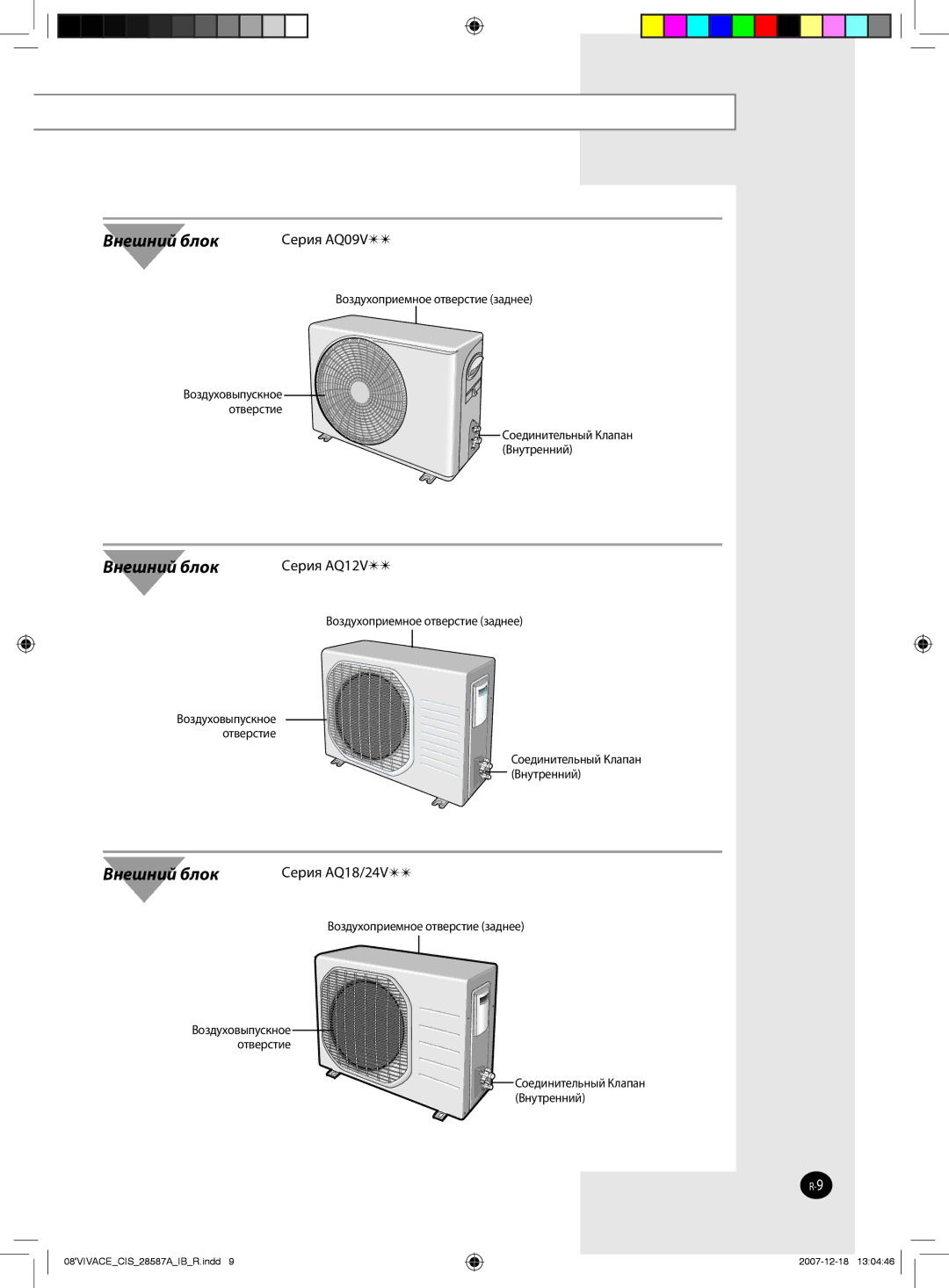 Samsung AQ09VBCXSER, AQ12VBLNSER, AQ24VBCNSER manual Воздухоприемное отверстие заднее, Соединительный Клапан Внутренний 