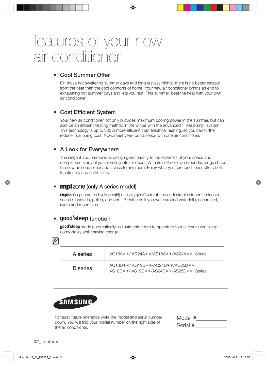 Samsung AQ18AWANSER manual Cool Summer Offer, Cost Efficient System, Look for Everywhere, Only a series model, Function 